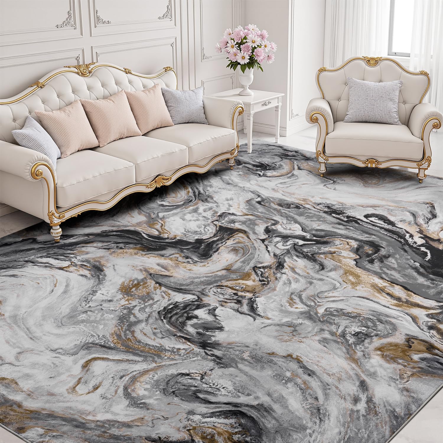 5x7 Area Rugs for Living Room, Modern Abstract Rug for Bedroom, Contemporary Machine Washable Rug, Large Stain Resistant Carpet for Dining Room Playroom Home Office, Pet & Kids Friendly