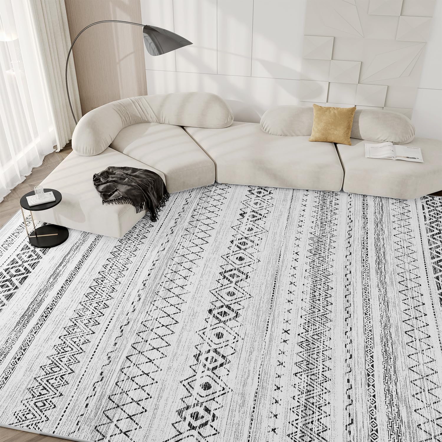 5x7 Area Rugs for Living Room Non Slip Soft Washable Rug Distressed Modern Moroccan Boho Rug Neutral Indoor Carpet Large Area Rugs for Bedroom Dining Room Office Playroom, Brown