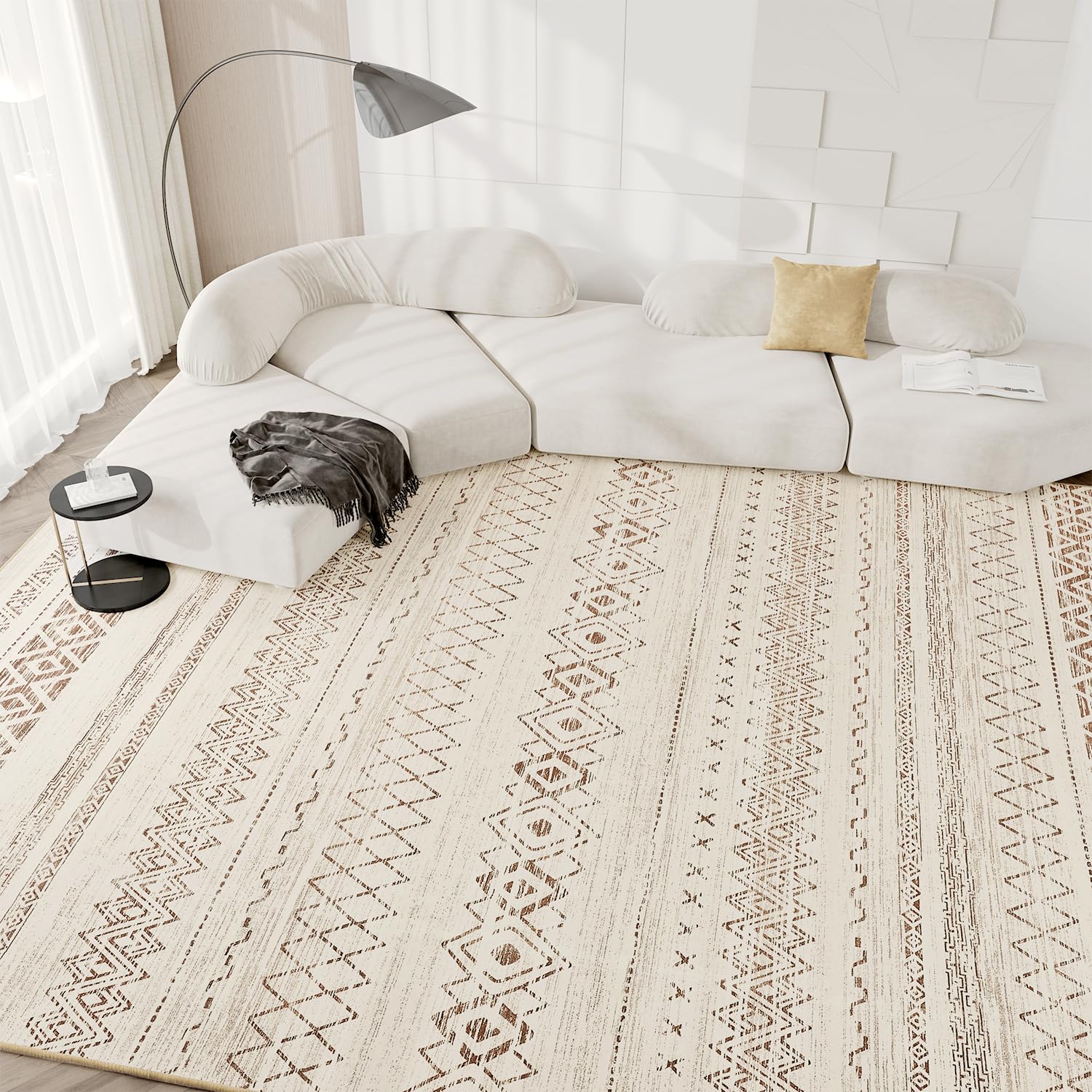 5x7 Area Rugs for Living Room Non Slip Soft Washable Rug Distressed Modern Moroccan Boho Rug Neutral Indoor Carpet Large Area Rugs for Bedroom Dining Room Office Playroom, Brown