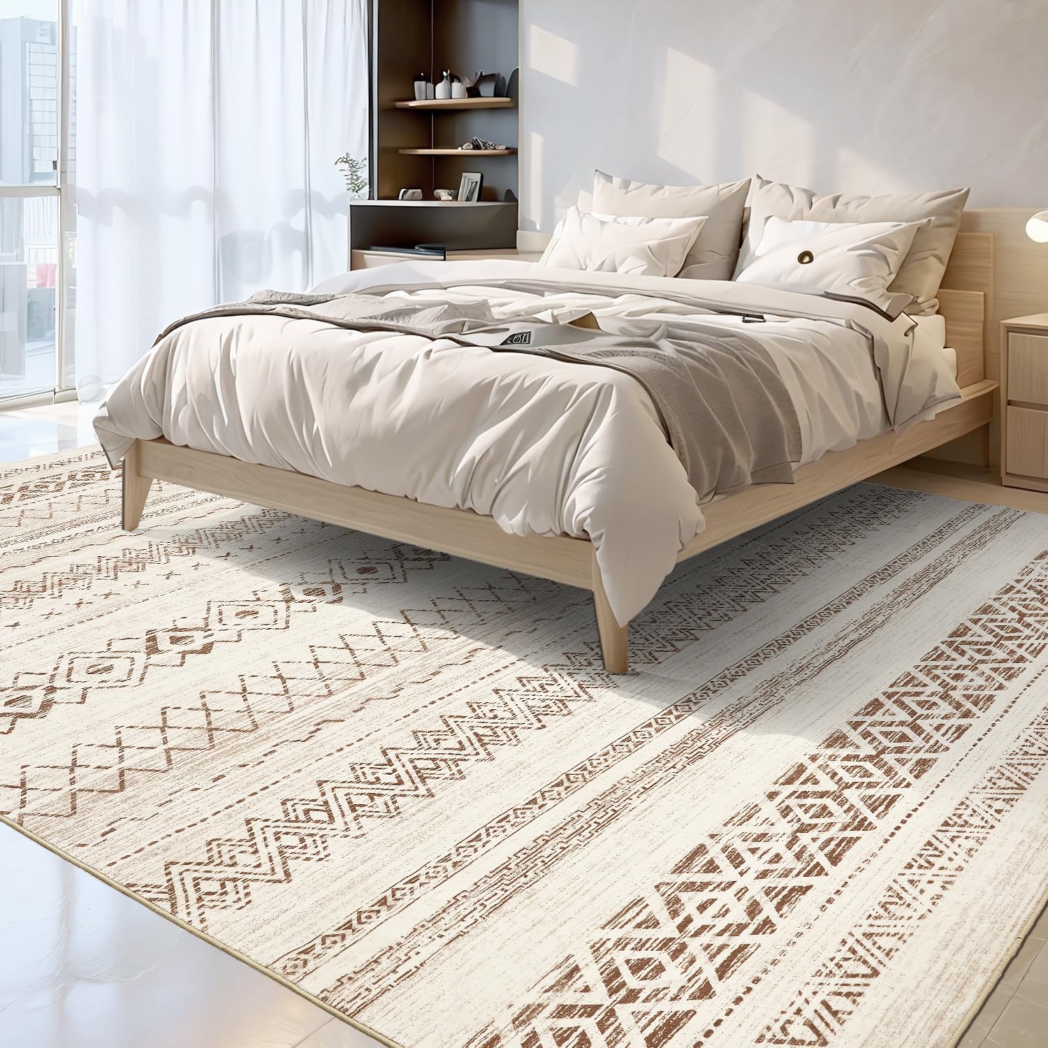 5x7 Area Rugs for Living Room Non Slip Soft Washable Rug Distressed Modern Moroccan Boho Rug Neutral Indoor Carpet Large Area Rugs for Bedroom Dining Room Office Playroom, Brown