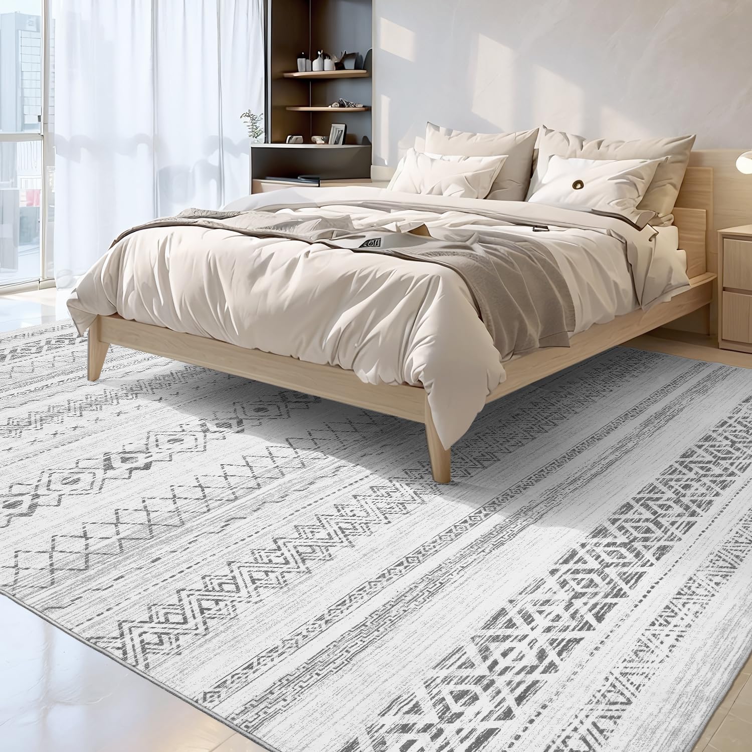 5x7 Area Rugs for Living Room Non Slip Soft Washable Rug Distressed Modern Moroccan Boho Rug Neutral Indoor Carpet Large Area Rugs for Bedroom Dining Room Office Playroom, Brown