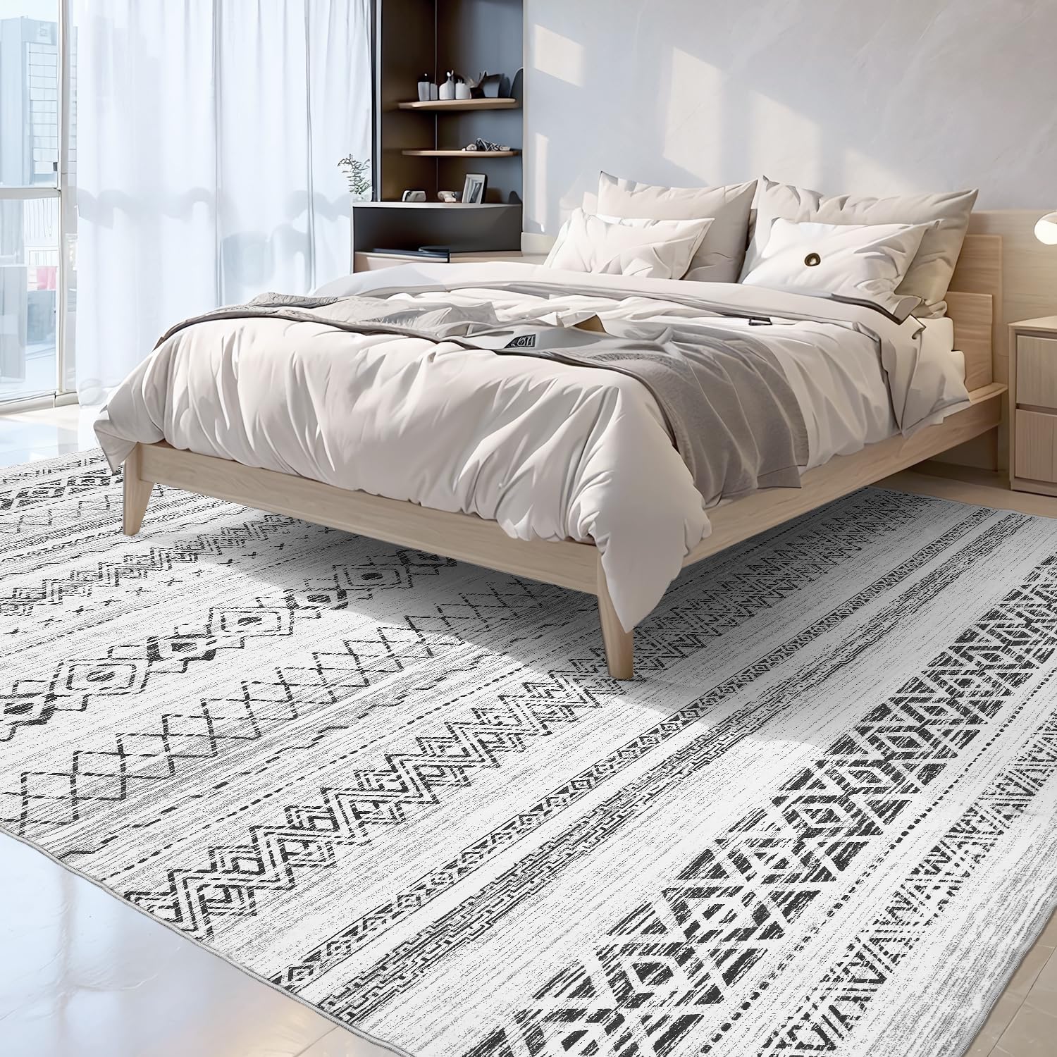 5x7 Area Rugs for Living Room Non Slip Soft Washable Rug Distressed Modern Moroccan Boho Rug Neutral Indoor Carpet Large Area Rugs for Bedroom Dining Room Office Playroom, Brown