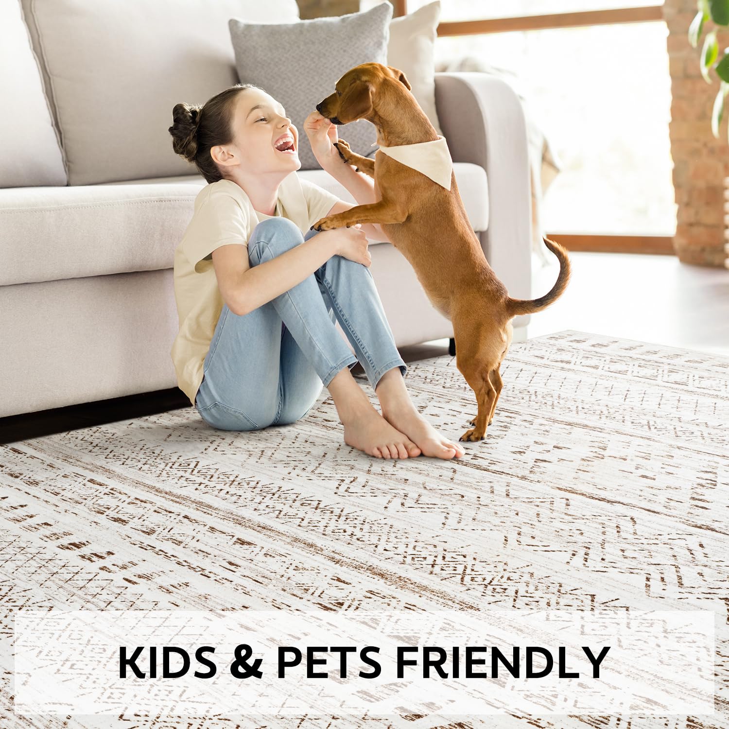 5x7 Area Rugs - Soft, Washable Neutral Boho Carpet for Living, Bedroom, Dining & Play Rooms - Indoor Brown
