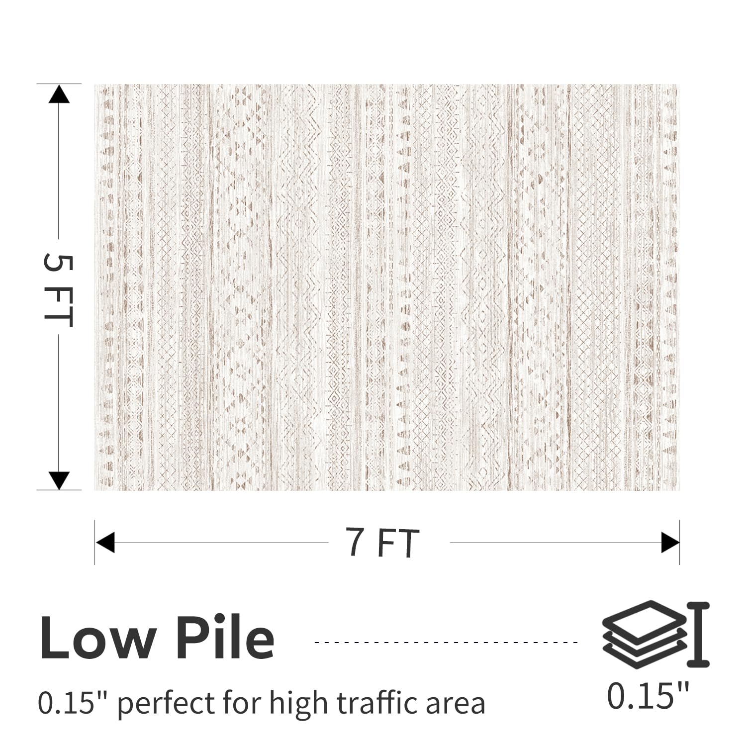 5x7 Area Rugs - Soft, Washable Neutral Boho Carpet for Living, Bedroom, Dining & Play Rooms - Indoor Brown