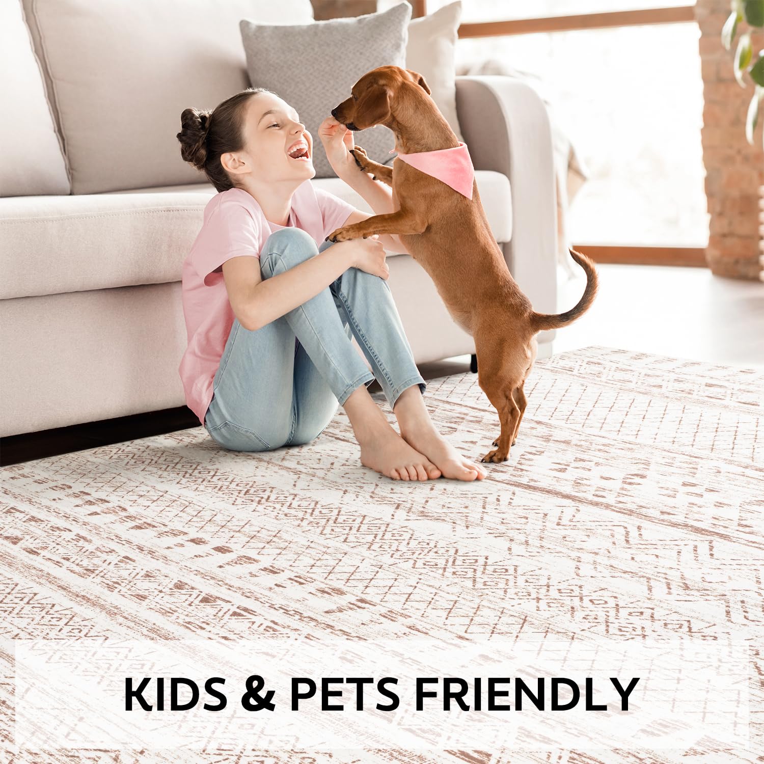 5x7 Area Rugs - Soft, Washable Neutral Boho Carpet for Living, Bedroom, Dining & Play Rooms - Indoor Brown