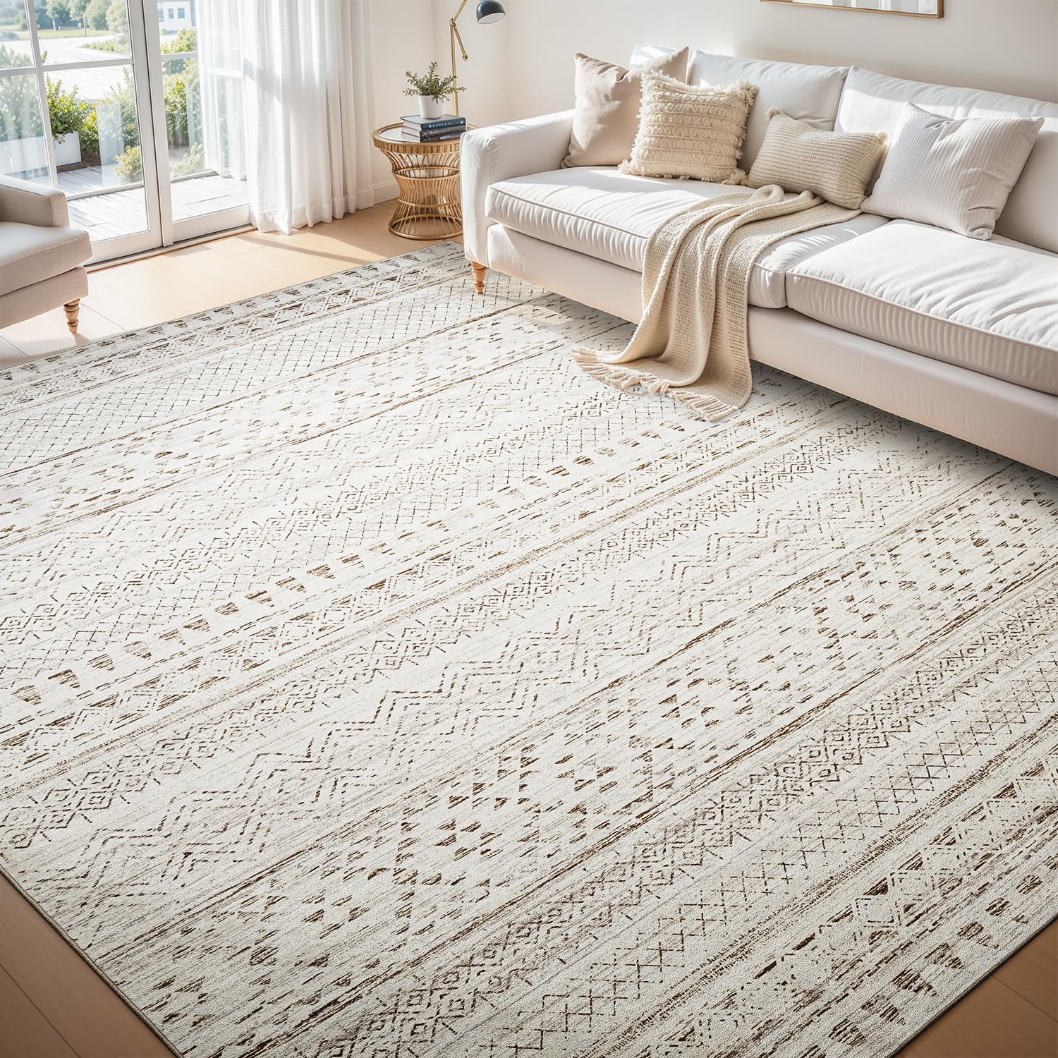 5x7 Area Rugs - Soft, Washable Neutral Boho Carpet for Living, Bedroom, Dining & Play Rooms - Indoor Brown