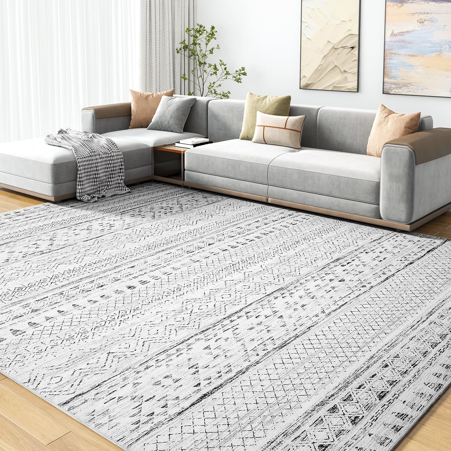 5x7 Area Rugs - Soft, Washable Neutral Boho Carpet for Living, Bedroom, Dining & Play Rooms - Indoor Brown