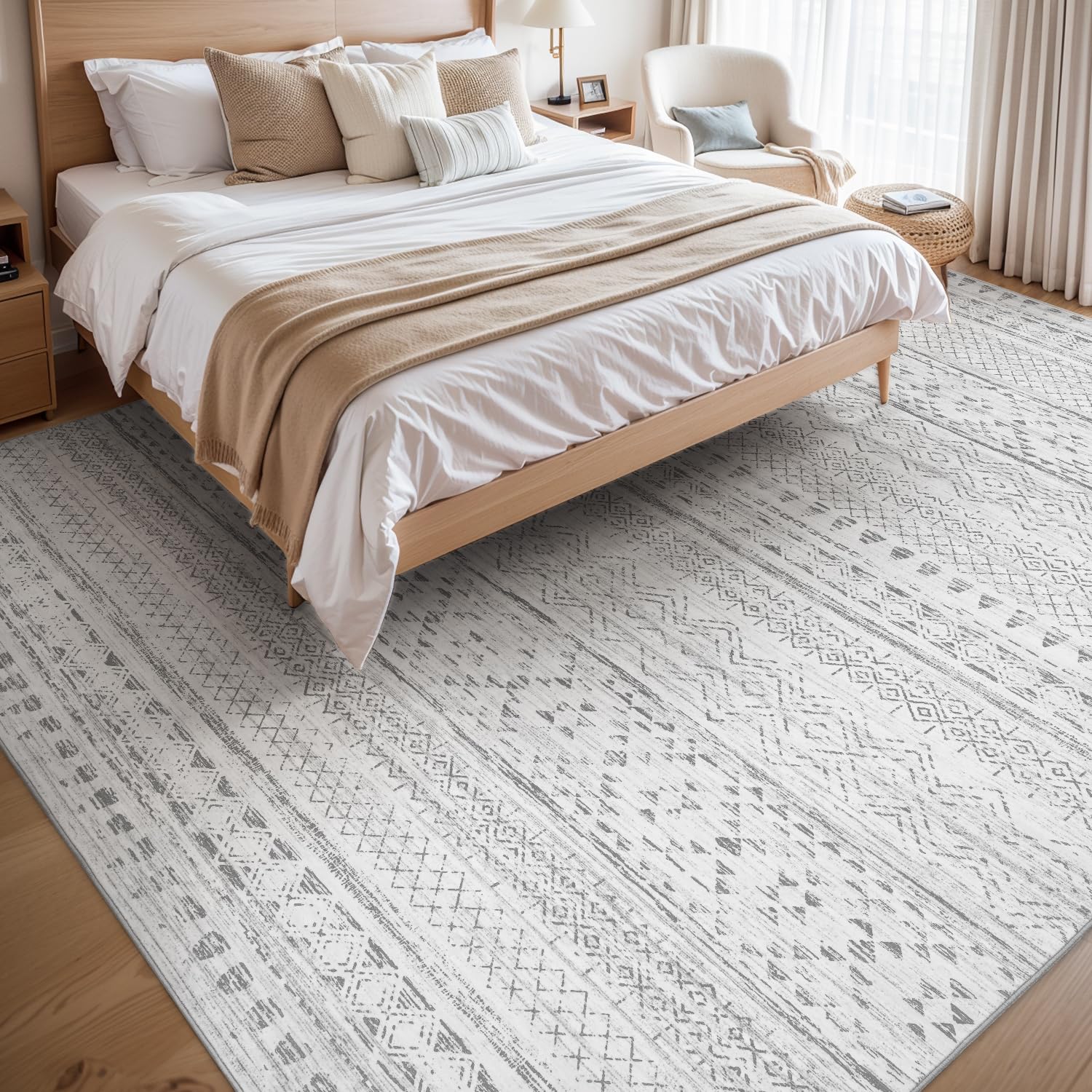 5x7 Area Rugs - Soft, Washable Neutral Boho Carpet for Living, Bedroom, Dining & Play Rooms - Indoor Brown