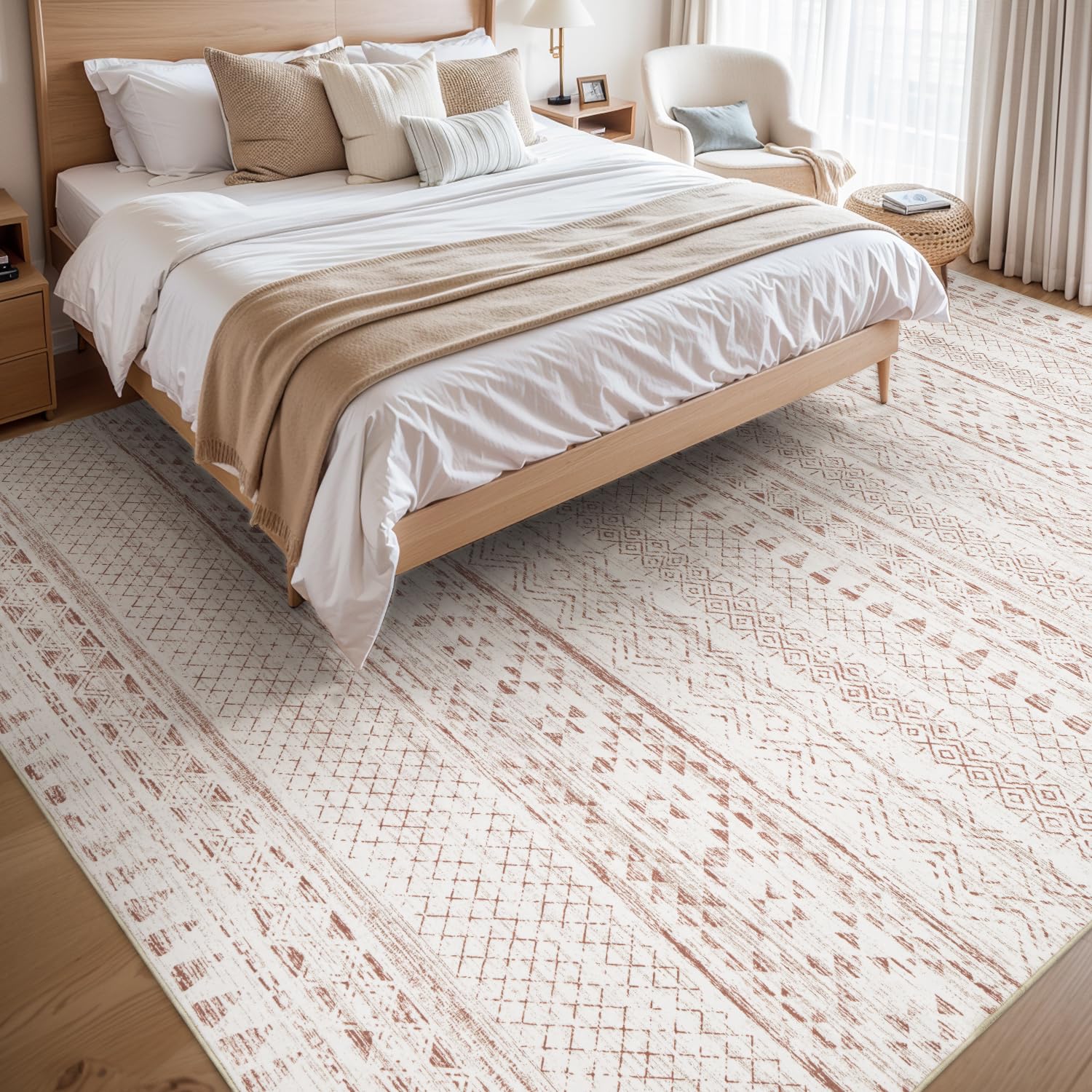 5x7 Area Rugs - Soft, Washable Neutral Boho Carpet for Living, Bedroom, Dining & Play Rooms - Indoor Brown