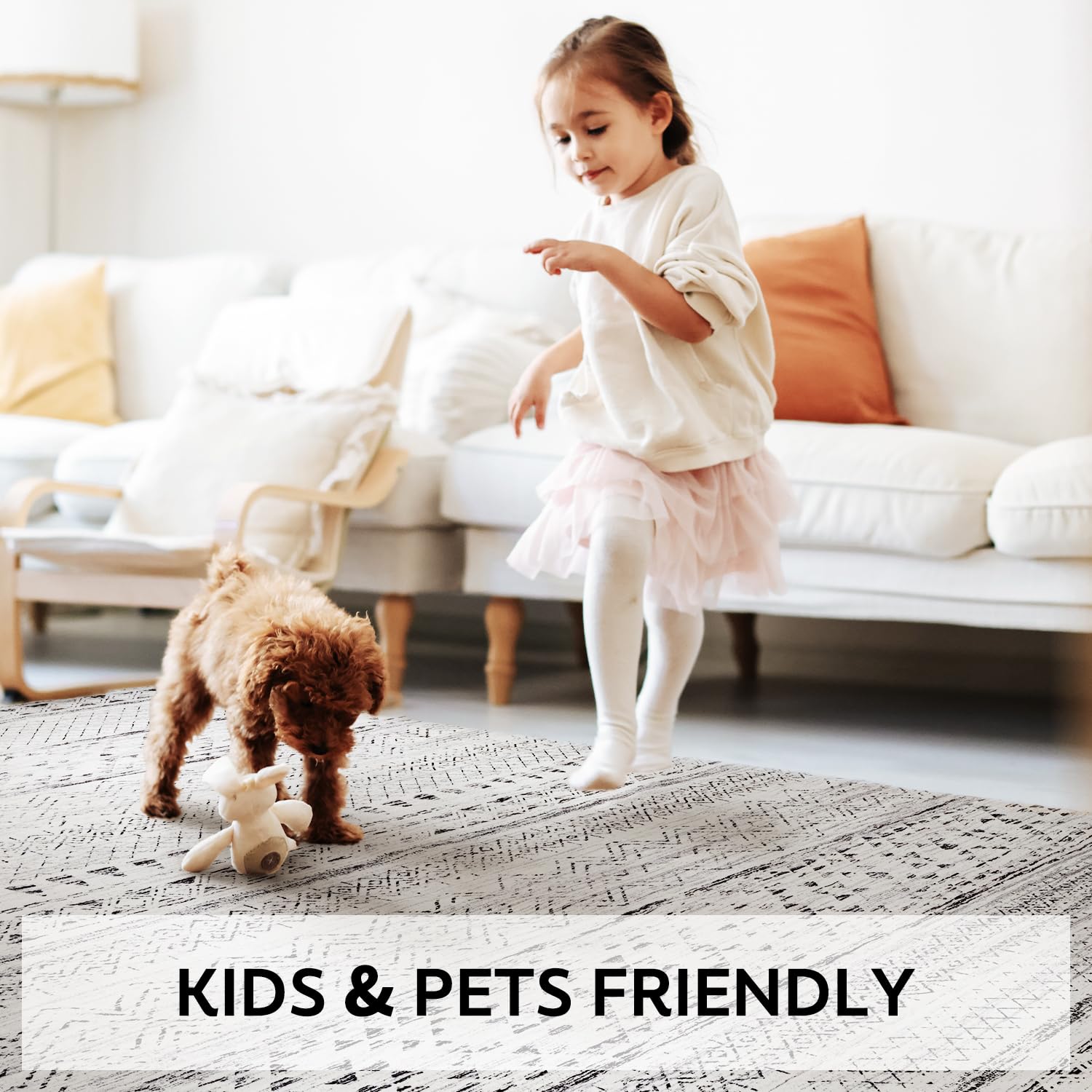 5x7 Area Rugs - Soft, Washable Neutral Boho Carpet for Living, Bedroom, Dining & Play Rooms - Indoor Brown