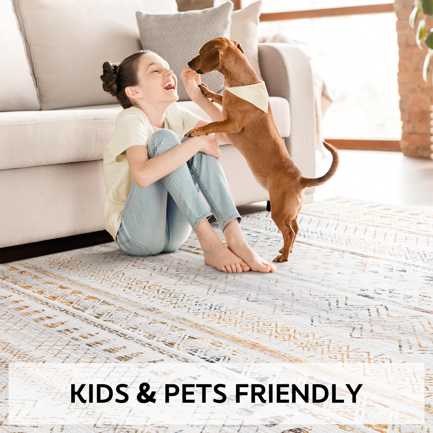 5x7 Area Rugs - Soft, Washable Neutral Boho Carpet for Living, Bedroom, Dining & Play Rooms - Indoor Brown