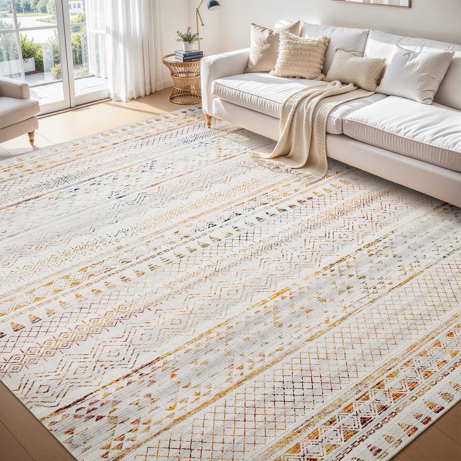 5x7 Area Rugs - Soft, Washable Neutral Boho Carpet for Living, Bedroom, Dining & Play Rooms - Indoor Brown