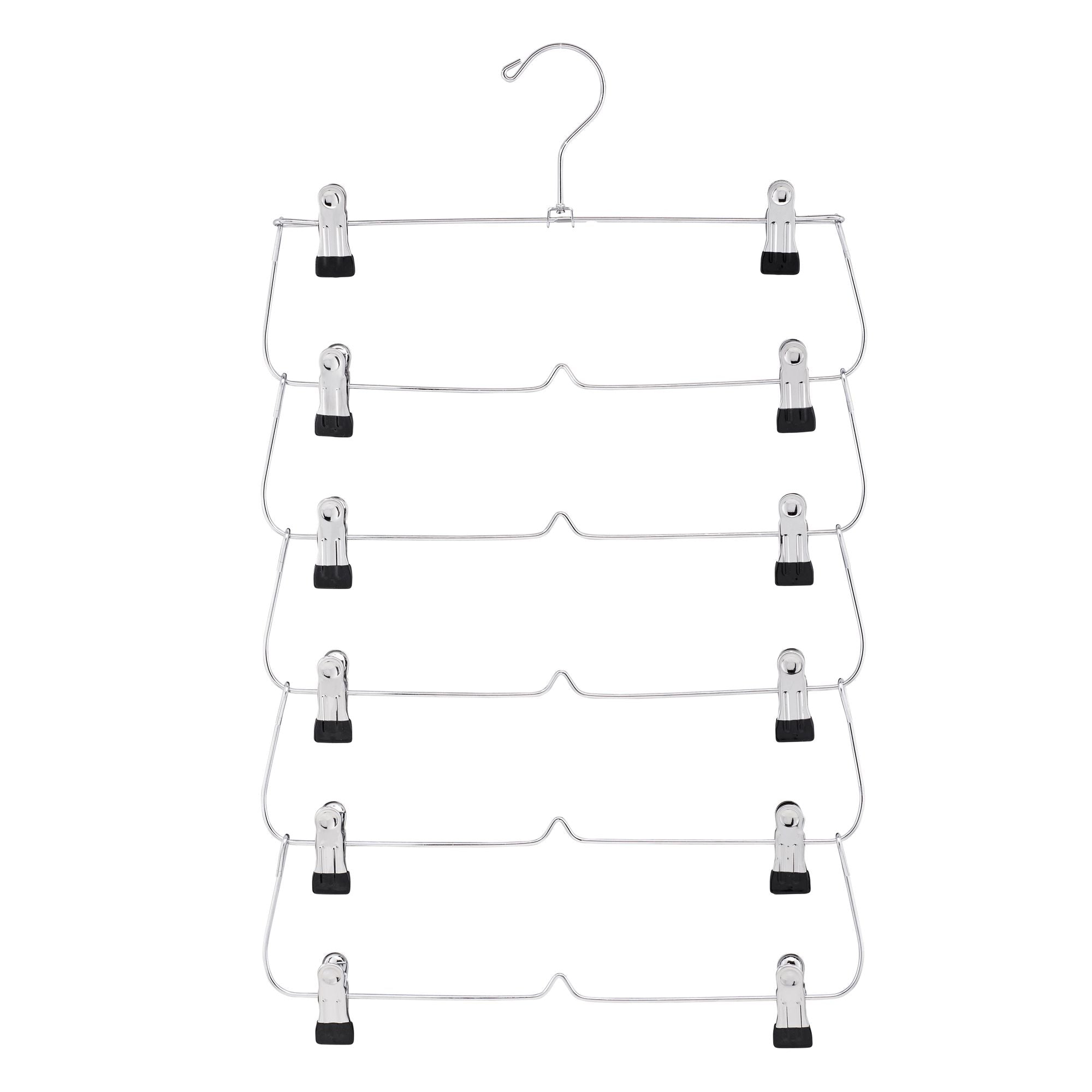 6 Tier with Chrome Finish, Space-Saving Skirt with Clips for Women's Clothes, Foldable Hangers for Pants, Towel, Scarf, Bra, Kitchen & Closet Organization