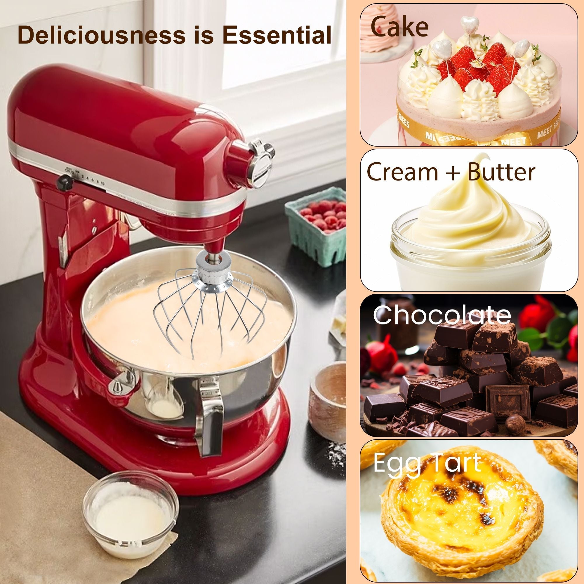 6-Wire Whipped cream Attachment for KitchenAid 4.5-5 Quart Tilt-Head Stand Mixer, K45WW accessory Replacement, Egg Cream Stirrer, Cake Mayonnaise Whisk, Whipping Egg White(Not for dishwasher)