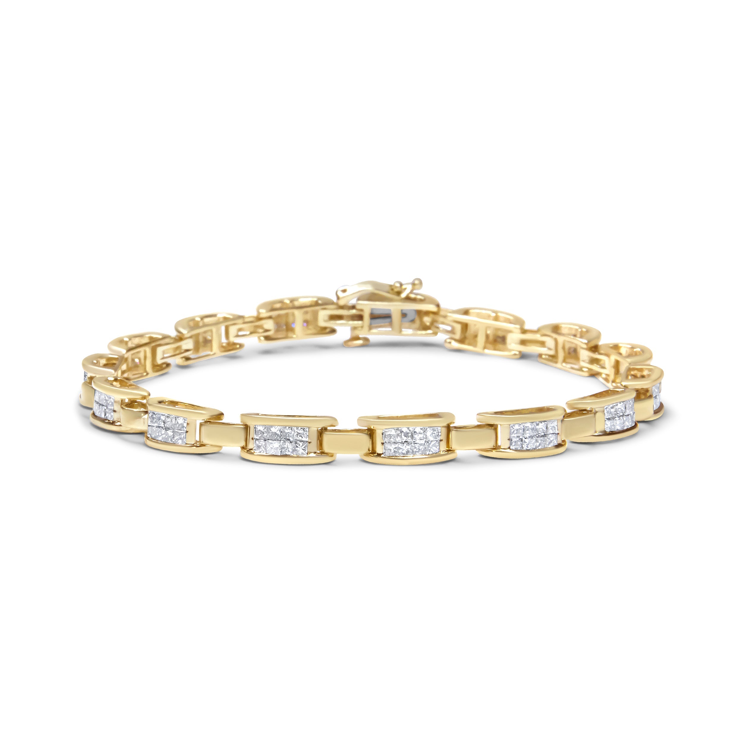 10K Yellow Gold 2.0 Cttw Invisible-Set Princess Cut Diamond Rectangular Link Bracelet (I-J Color, Si2-I1 Clarity) - 7"
