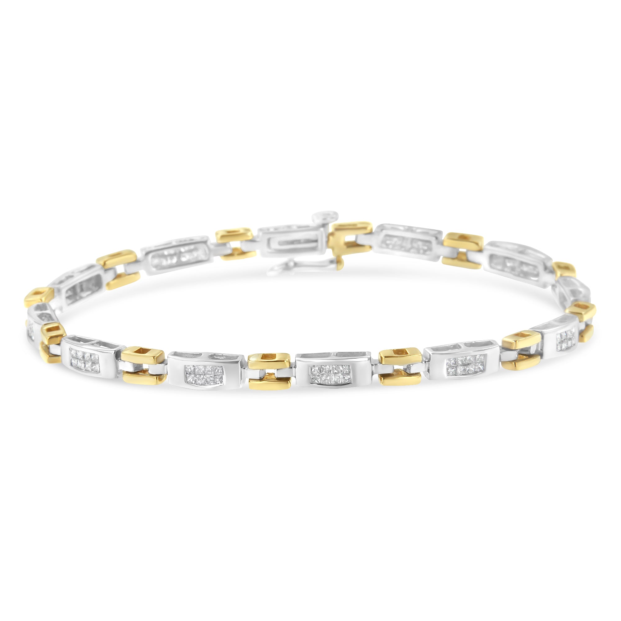 10K Two-Tone Gold Princess Cut Diamond Geo Link Bracelet (1.00 Cttw, H-I Color, Si1-Si2 Clarity)