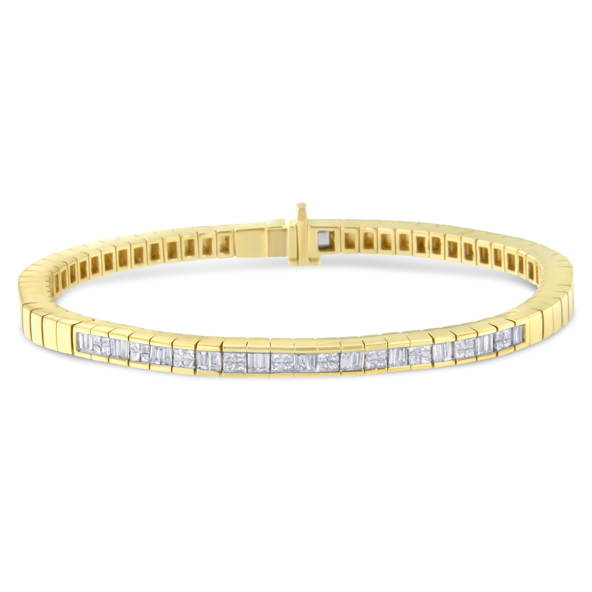 14K Yellow Gold 1-1/10 Cttw Princess & Baguette Cut Diamond 7" Alternating Stone Eternity Tennis Bracelet (G-H Color, Vs1-Vs2 Clarity)