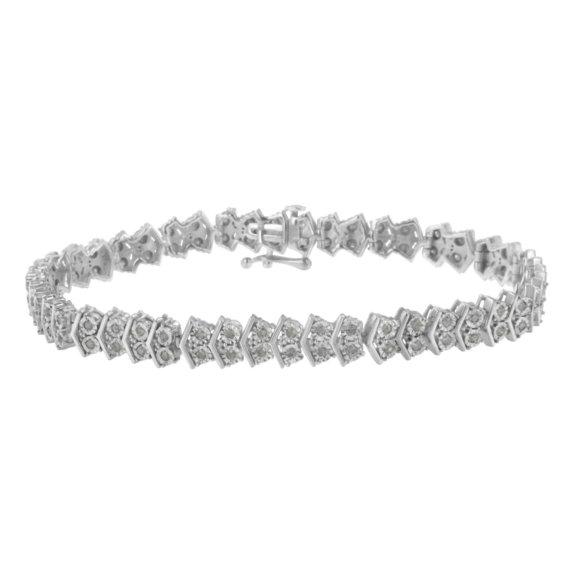 .925 Sterling Silver 1.0 Cttw Diamond "Arrow" Shape Tennis Link Bracelet (I-J Color, I3 Clarity) -7.25"