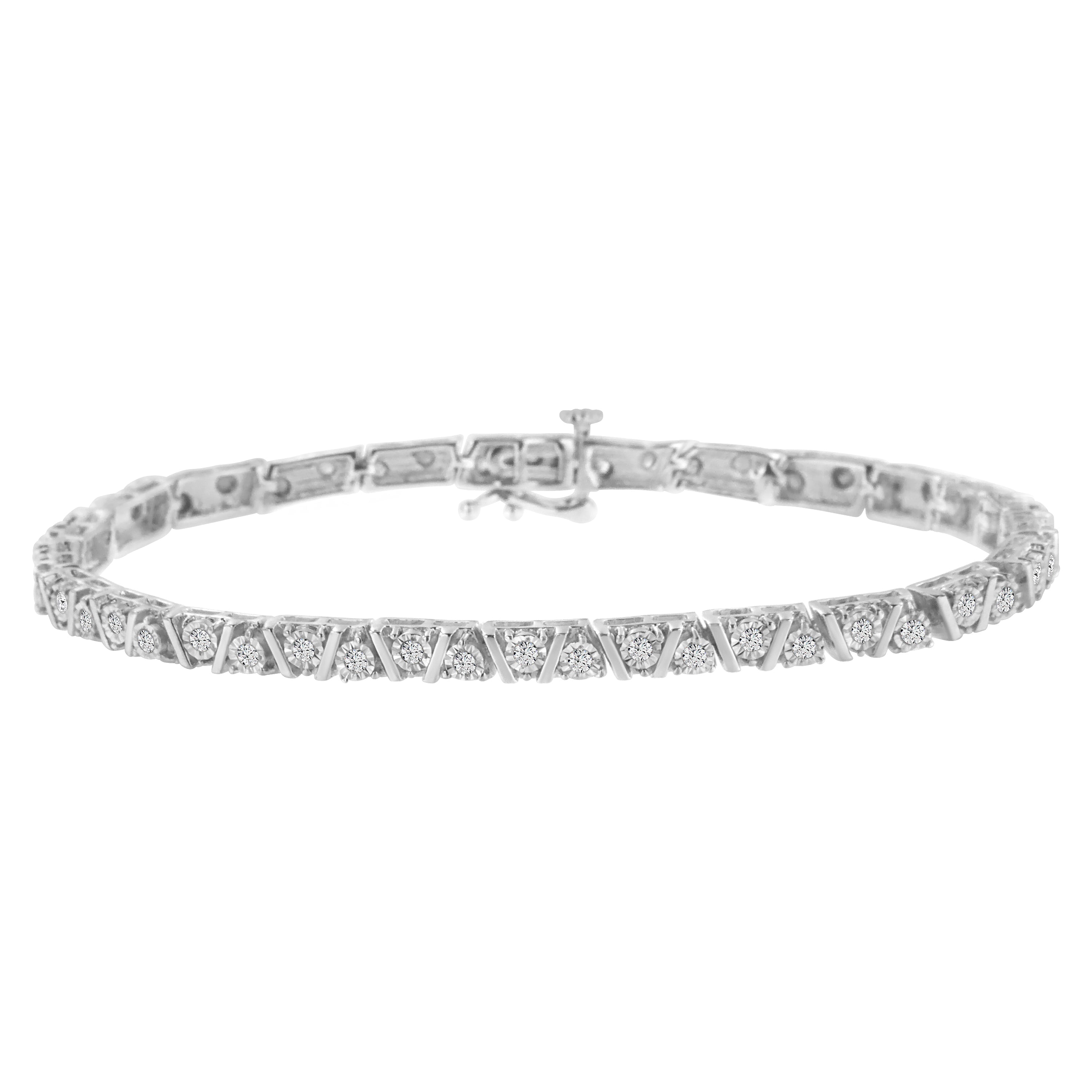 .925 Sterling Silver 1.0 Cttw Miracle-Set Diamond Tennis Bracelet (I-J Color, I3 Clarity) - 7.25"