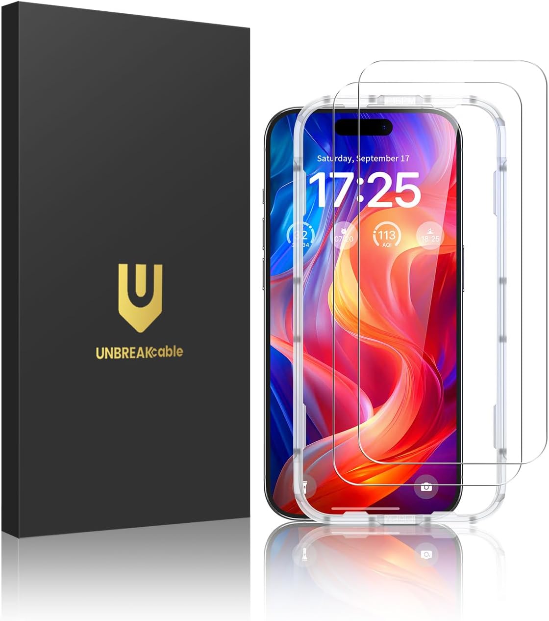 UNBREAKcable 2-Pack Screen Protector for iPhone 14/13/13 Pro Double Shatterproof Tempered Glass [Easy Installation Frame] [9H Hardness] [99.99% HD] [Bubble Free] for Apple 13 Pro/13/14 6.1 inch