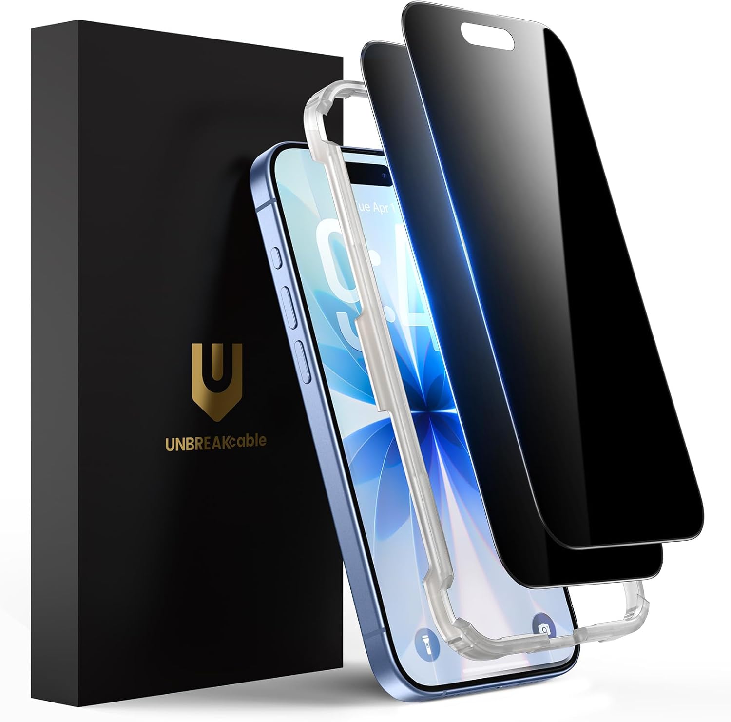 UNBREAKcable Privacy Screen Protector for iPhone 16 Pro Max, Anti-Spy Shatterproof Tempered Glass [True 28°Anti Spy] [9H Hardness] [Easy Installation Frame] Black Protector for iPhone 6.9" - 2 Pack