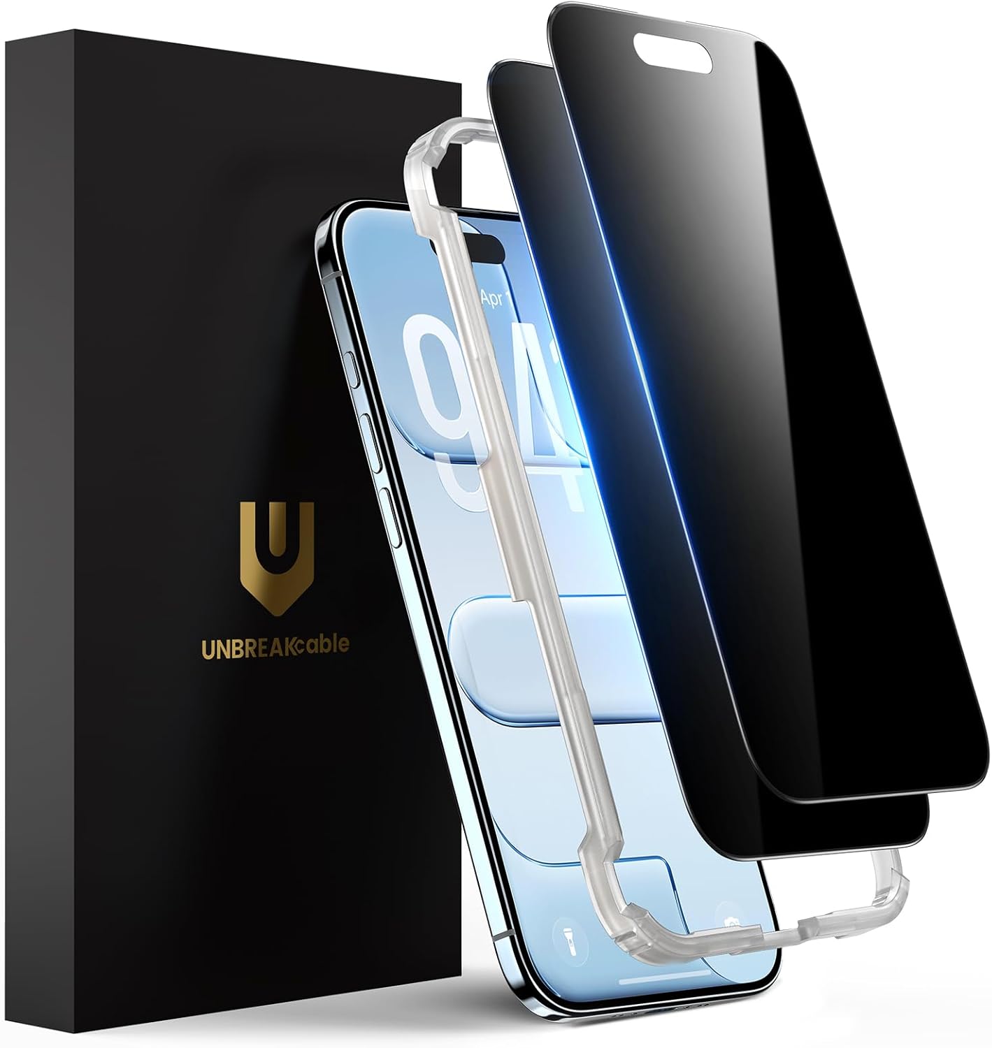 UNBREAKcable Privacy Screen Protector for iPhone 16 Pro Max, Anti-Spy Shatterproof Tempered Glass [True 28°Anti Spy] [9H Hardness] [Easy Installation Frame] Black Protector for iPhone 6.9" - 2 Pack
