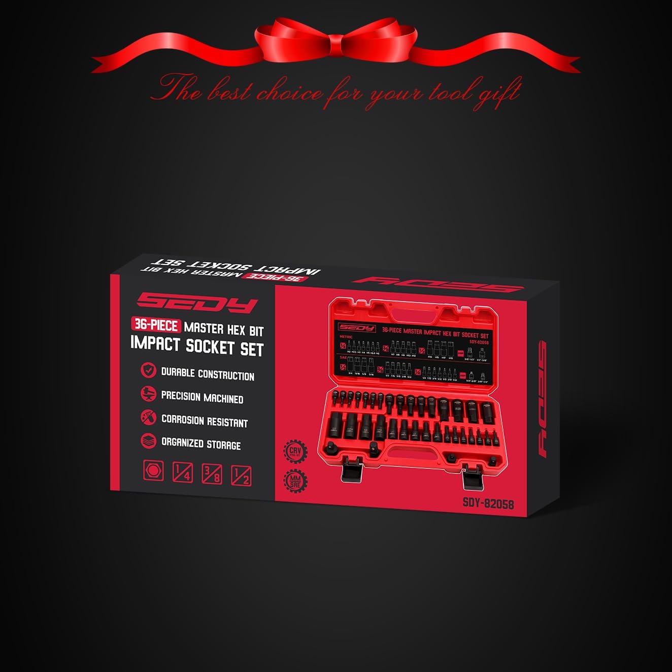 Hex Bit Impact Socket Set: 36-Piece with 4 Adapters, 1/4" 3/8" 1/2" Drive Master Allen Impact Socket Set, SAE and Metric, H5-H19 & 3/4"-5/64", Heavy Duty Storage Case, Automotive Mechanic