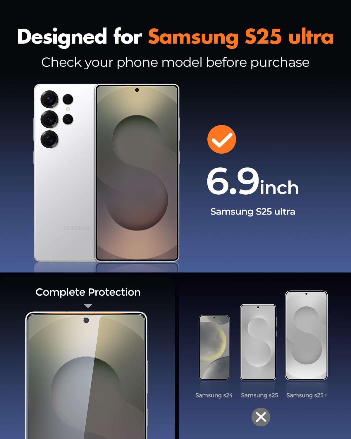 UNBREAKcable Screen Protector for Samsung Galaxy S25 Ultra [3-Pack] [9H] [Fingerprint Friendly] [HD Clarity] [Anti-Scratch] [Bubble-Free] [Easy Installation] Tempered Glass 6.9 Inch