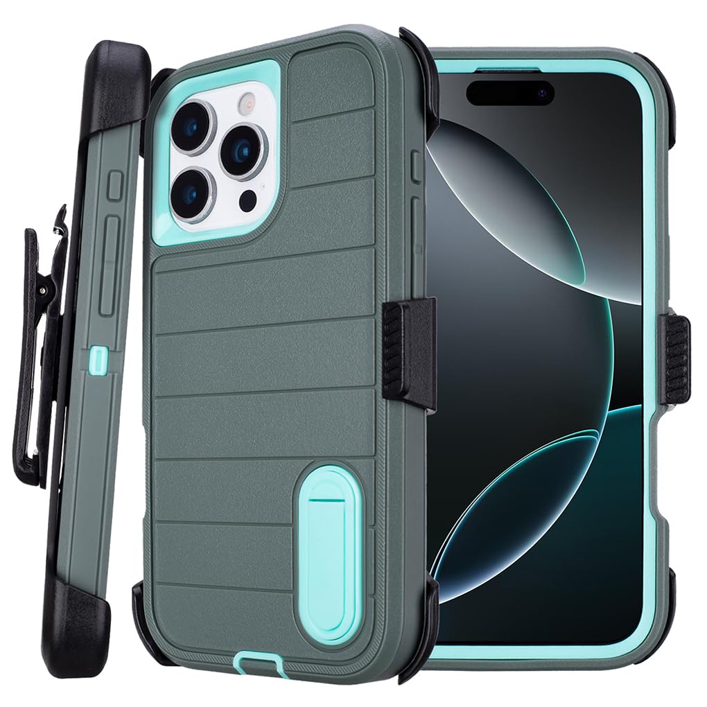 for Phone Case iPhone 16 Pro Case Black with Belt Clip Heavy Duty Holster for Shockproof Cases,3 Layers of Sturdy,Military Grade Defender Cover for iPhone 16 Pro Cases Black 6.3 Inch