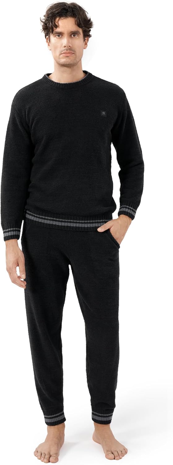 DAVID ARCHY Mens Pajamas Set Ultra-Soft Fleece Pajamas Warm Sleepwear Long Sleeve Lounge Set with Pockets