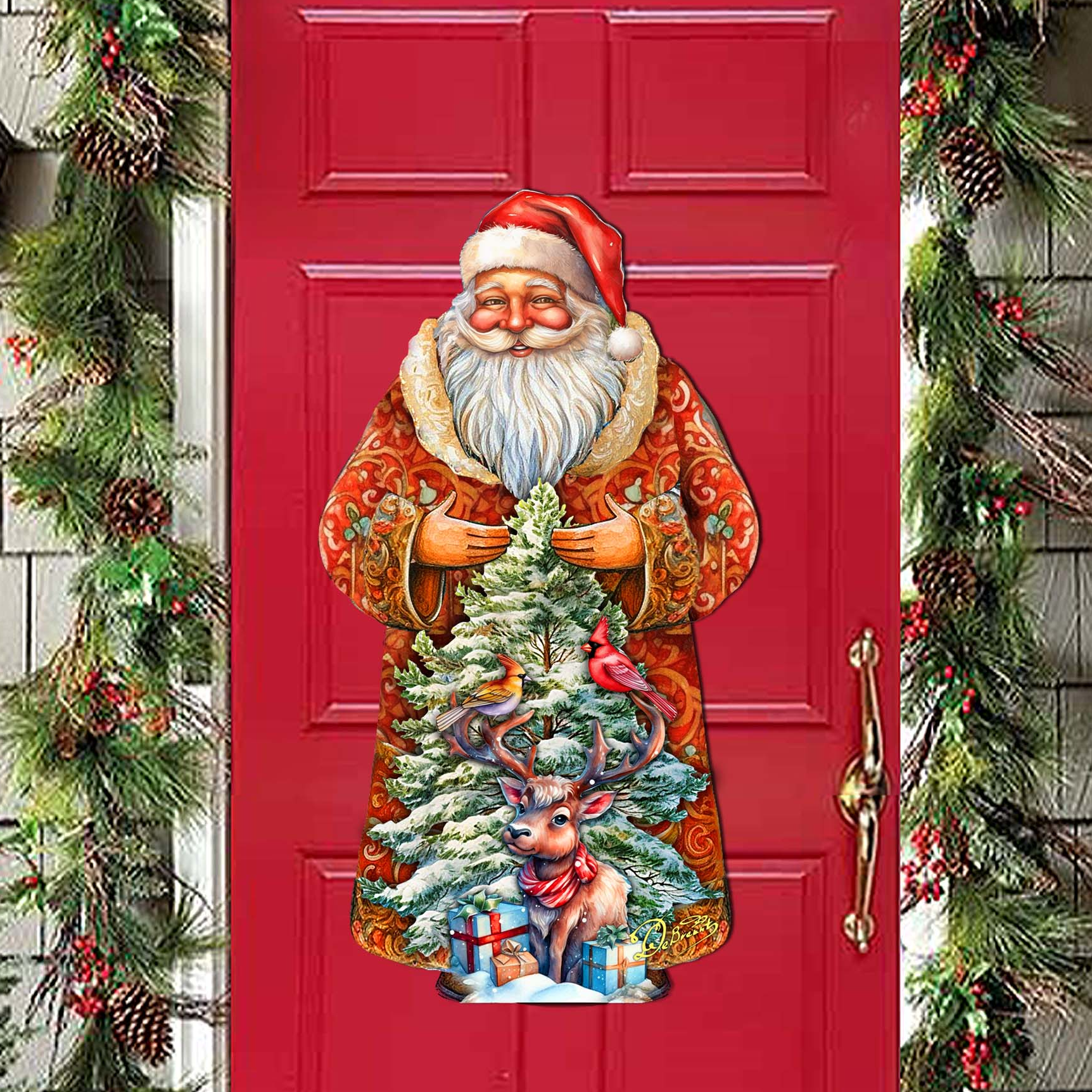 Santa with Forest Friends Holiday Door Decor by G. Debrekht - Christmas Santa Snowman Decor - 8691409H
