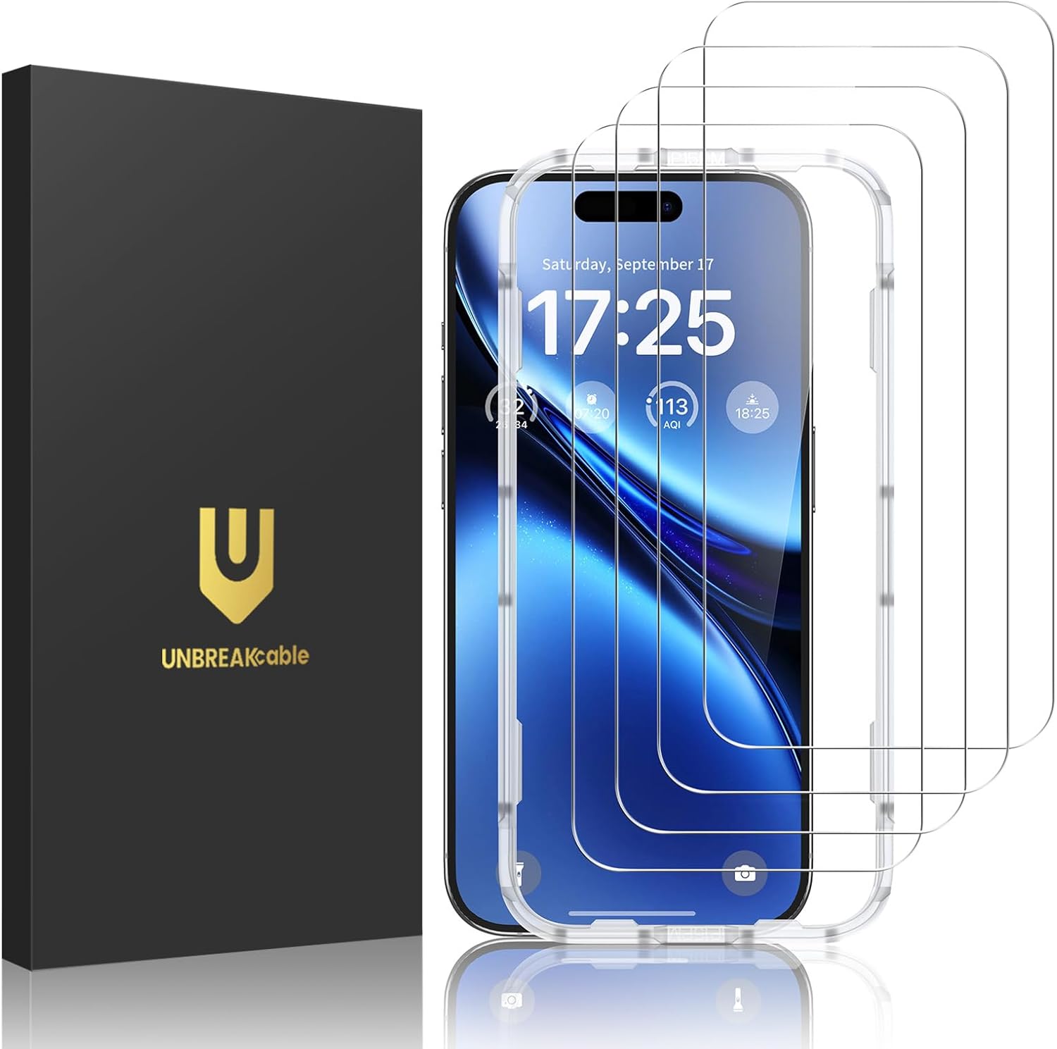 UNBREAKcable 4-Pack Screen Protector for iPhone 17, Double Shatterproof Tempered Glass [Easy Installation Frame] [9H Hardness] [99.99% HD Clear] [Case Friendly] for iPhone 6.3 inch