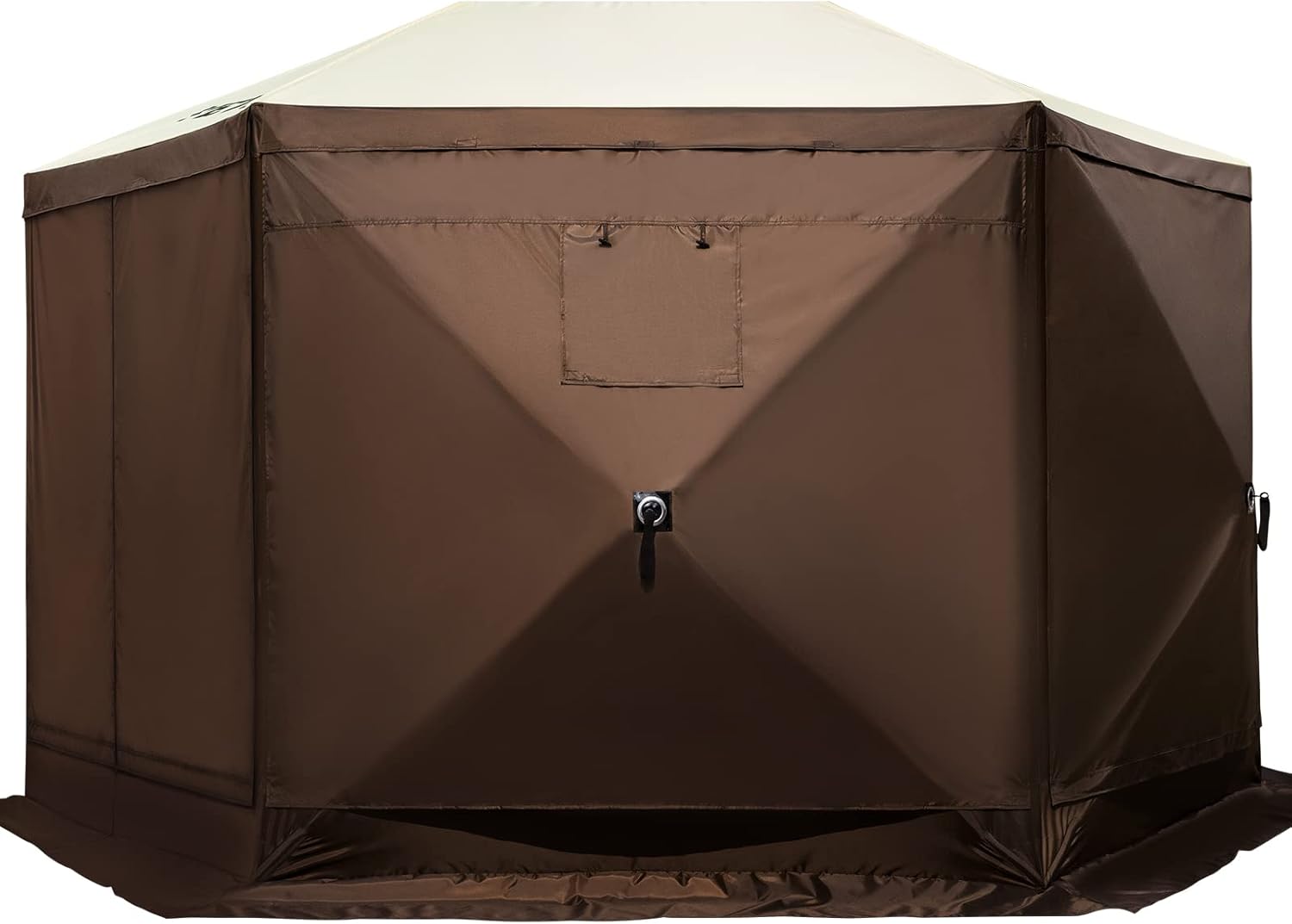VEVOR 12 * 12ft 6 Sided Pop-up Canopy Shelter Tent with Mesh Windows, Portable Carry Bag, Stakes, Large Shade Tents for Outdoor Camping, Lawn and Backyard, Brown/Beige