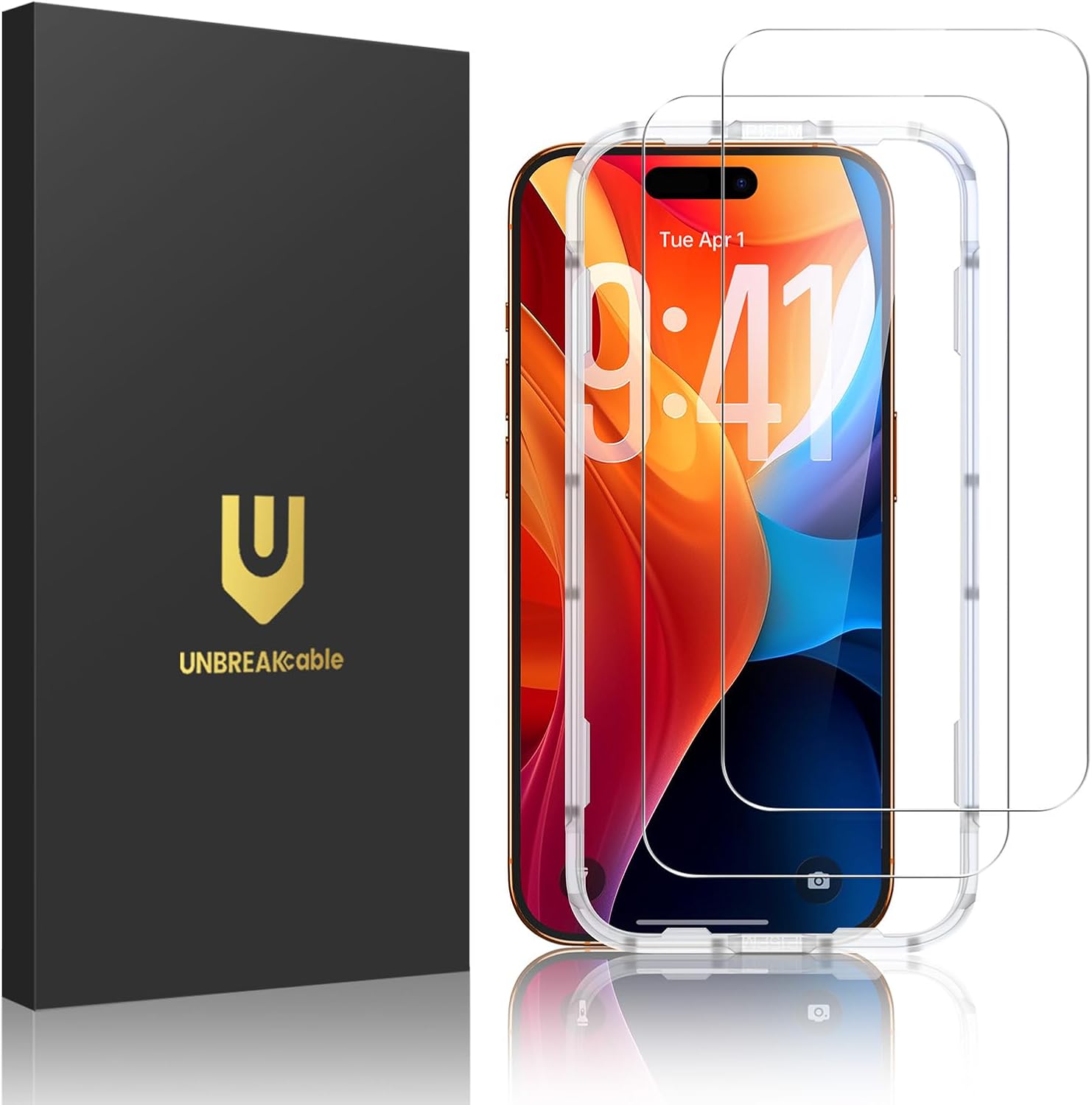 UNBREAKcable 2-Pack Screen Protector for iPhone 14/13/13 Pro Double Shatterproof Tempered Glass [Easy Installation Frame] [9H Hardness] [99.99% HD] [Bubble Free] for Apple 13 Pro/13/14 6.1 inch