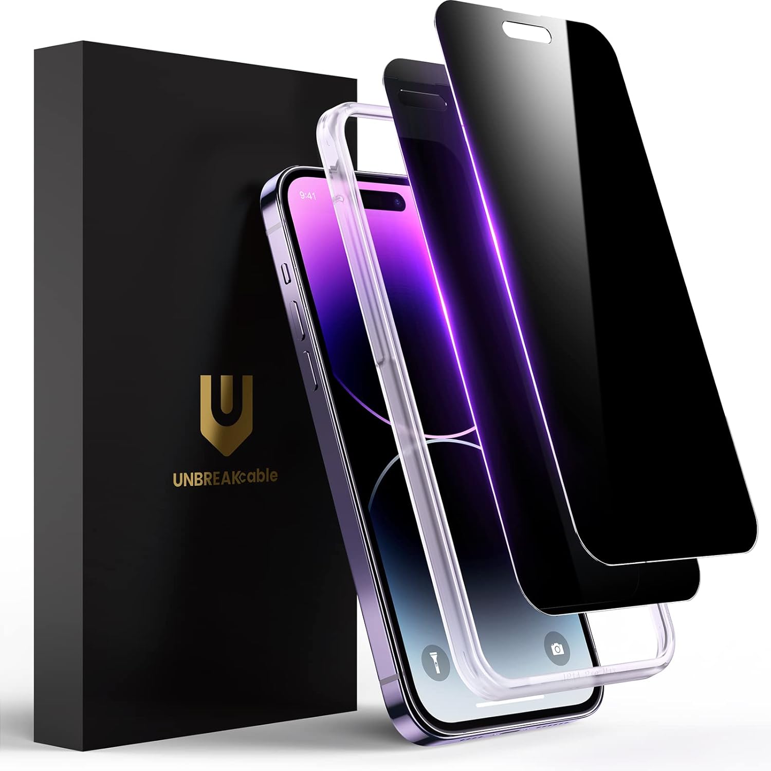 UNBREAKcable Privacy Screen Protector for iPhone 16 Pro Max, Anti-Spy Shatterproof Tempered Glass [True 28°Anti Spy] [9H Hardness] [Easy Installation Frame] Black Protector for iPhone 6.9" - 2 Pack