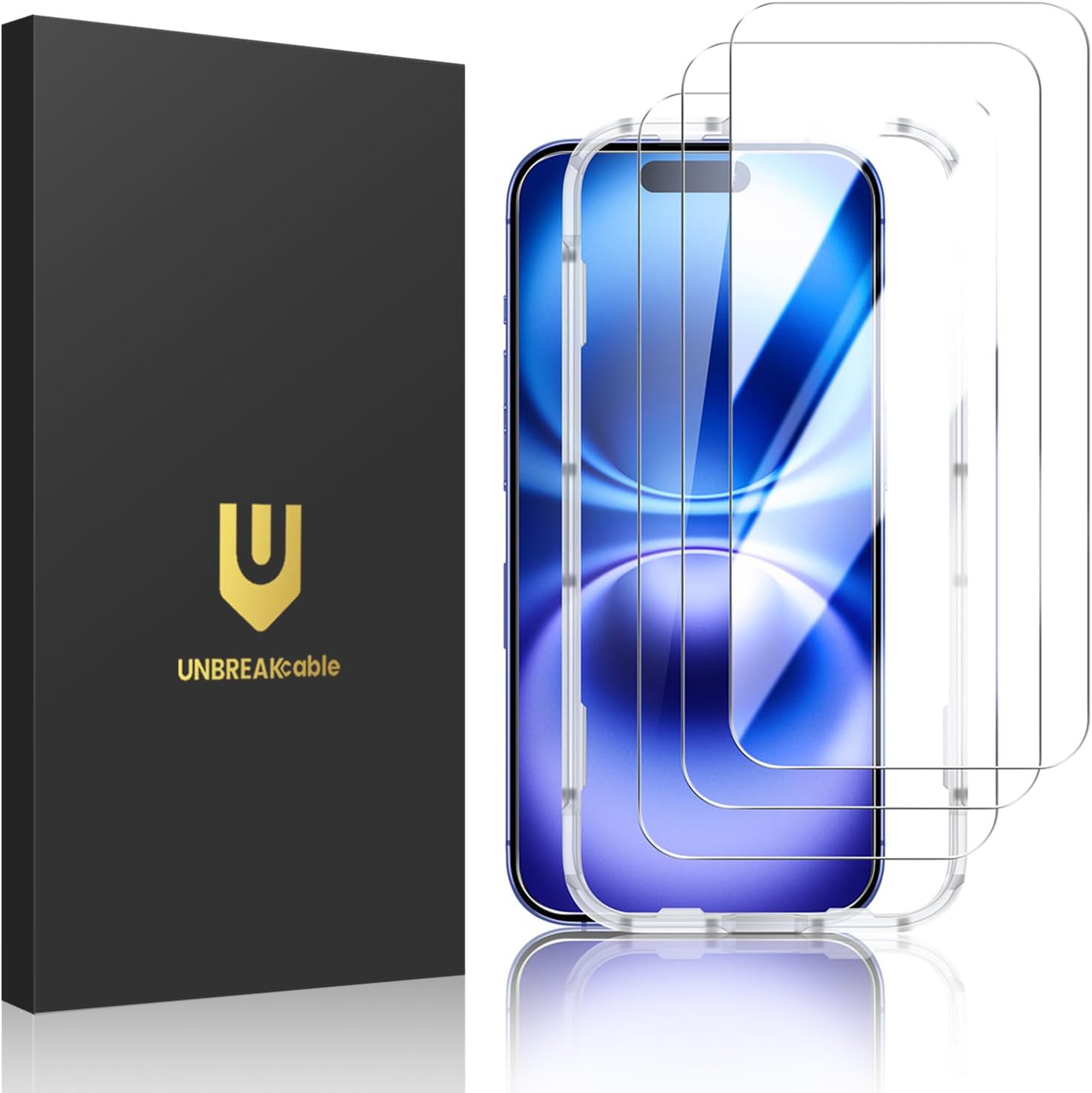 UNBREAKcable 3-Pack Screen Protector for iPhone 16 Pro, Double Shatterproof Tempered Glass [Easy Installation Frame] [9H Hardness] [99.99% HD Clear] [Case Friendly] for iPhone 6.3 inch