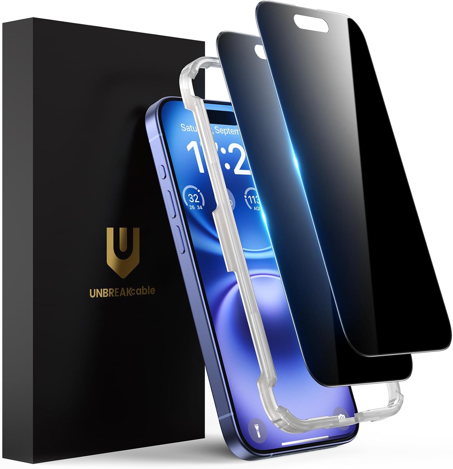 UNBREAKcable Privacy Screen Protector for iPhone 16 Pro Max, Anti-Spy Shatterproof Tempered Glass [True 28°Anti Spy] [9H Hardness] [Easy Installation Frame] Black Protector for iPhone 6.9" - 2 Pack