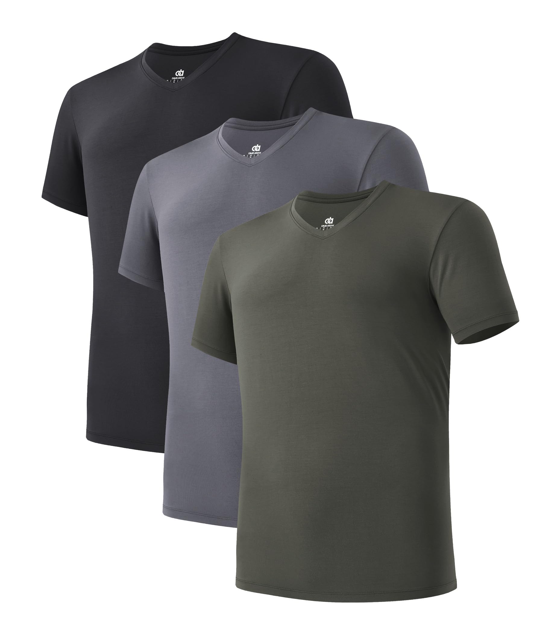 DAVID ARCHY Men's Undershirts Micro Modal Ultra Soft T-Shirts Stretch Moisture-Wicking Crewneck/V-Neck Tees for Men, 3-Pack