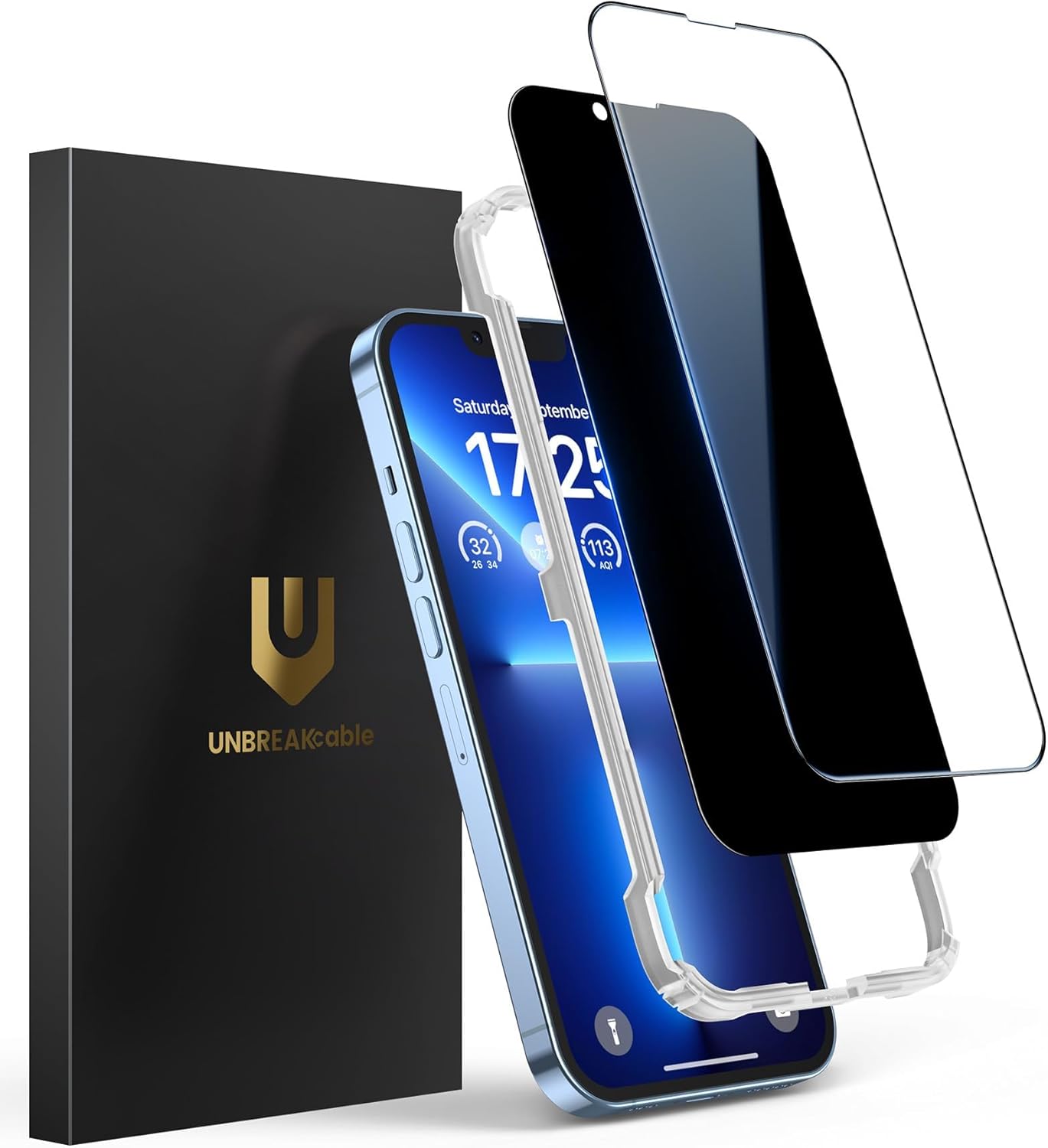 UNBREAKcable 2PCS Screen Protector for iPhone 16-1 Privacy Tempered Glass+1 Clear Glass Double Shatterproof [Easy Installation Frame] [9H Hardness] [Case Friendly] Anti-Scratch for iPhone 6.1 inch