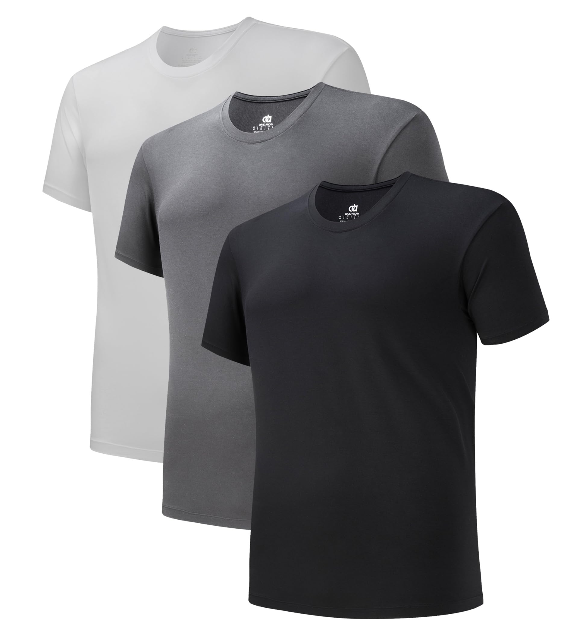 DAVID ARCHY Men's Undershirts Micro Modal Ultra Soft T-Shirts Stretch Moisture-Wicking Crewneck/V-Neck Tees for Men, 3-Pack