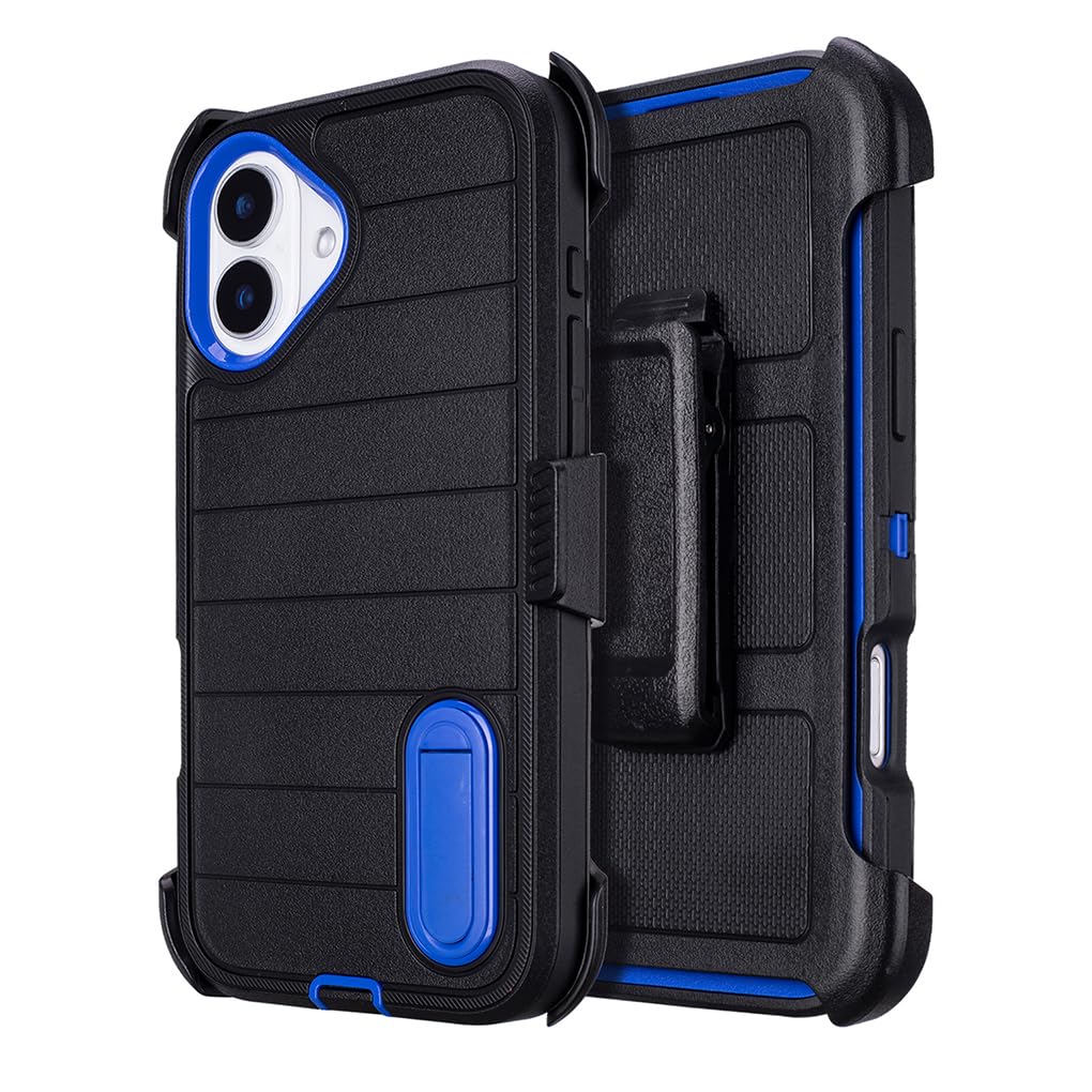 for Phone Case iPhone 16 Plus Case Black with Belt Clip Heavy Duty Holster for ShockPlusof Cases,3 Layers of Sturdy,Military Grade Defender Cover for iPhone 16 Plus Cases Black 6.7 Inch