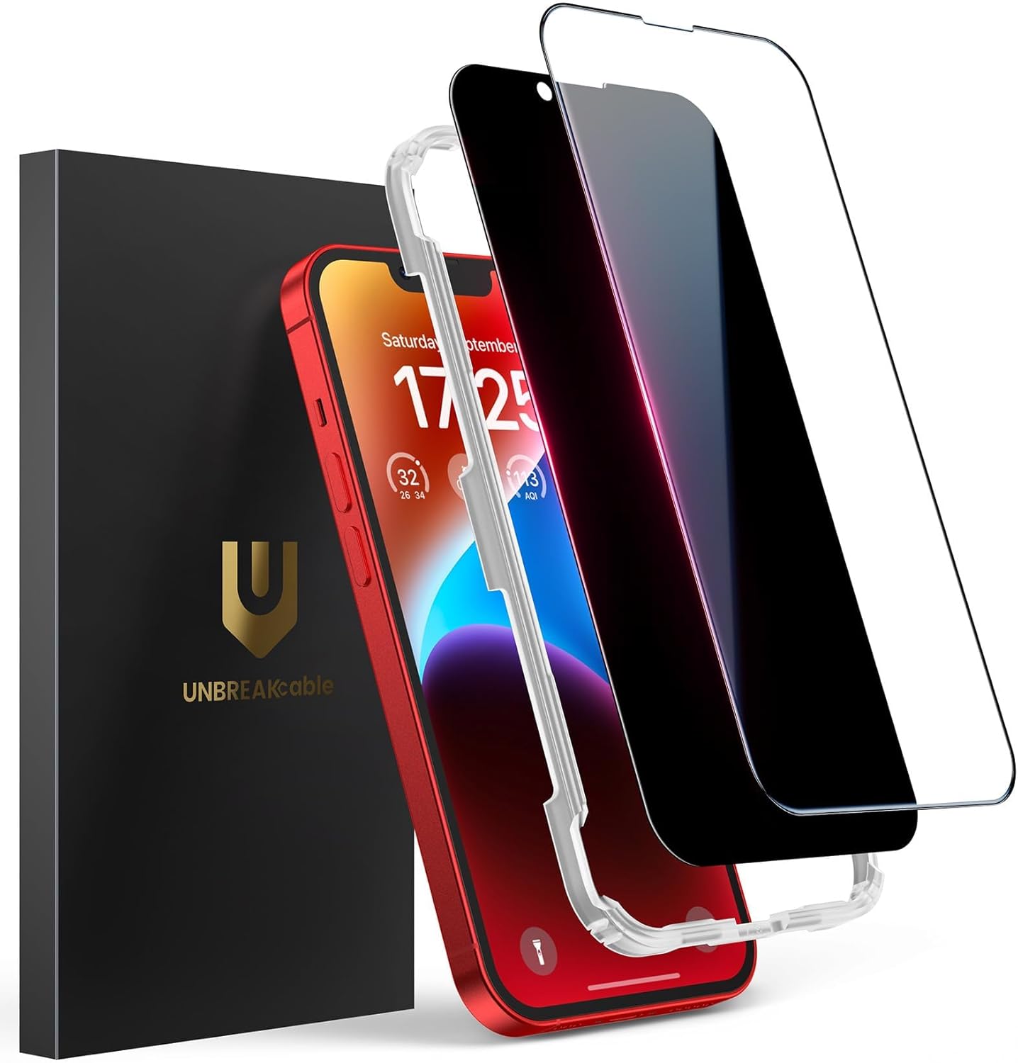 UNBREAKcable 2PCS Screen Protector for iPhone 16-1 Privacy Tempered Glass+1 Clear Glass Double Shatterproof [Easy Installation Frame] [9H Hardness] [Case Friendly] Anti-Scratch for iPhone 6.1 inch