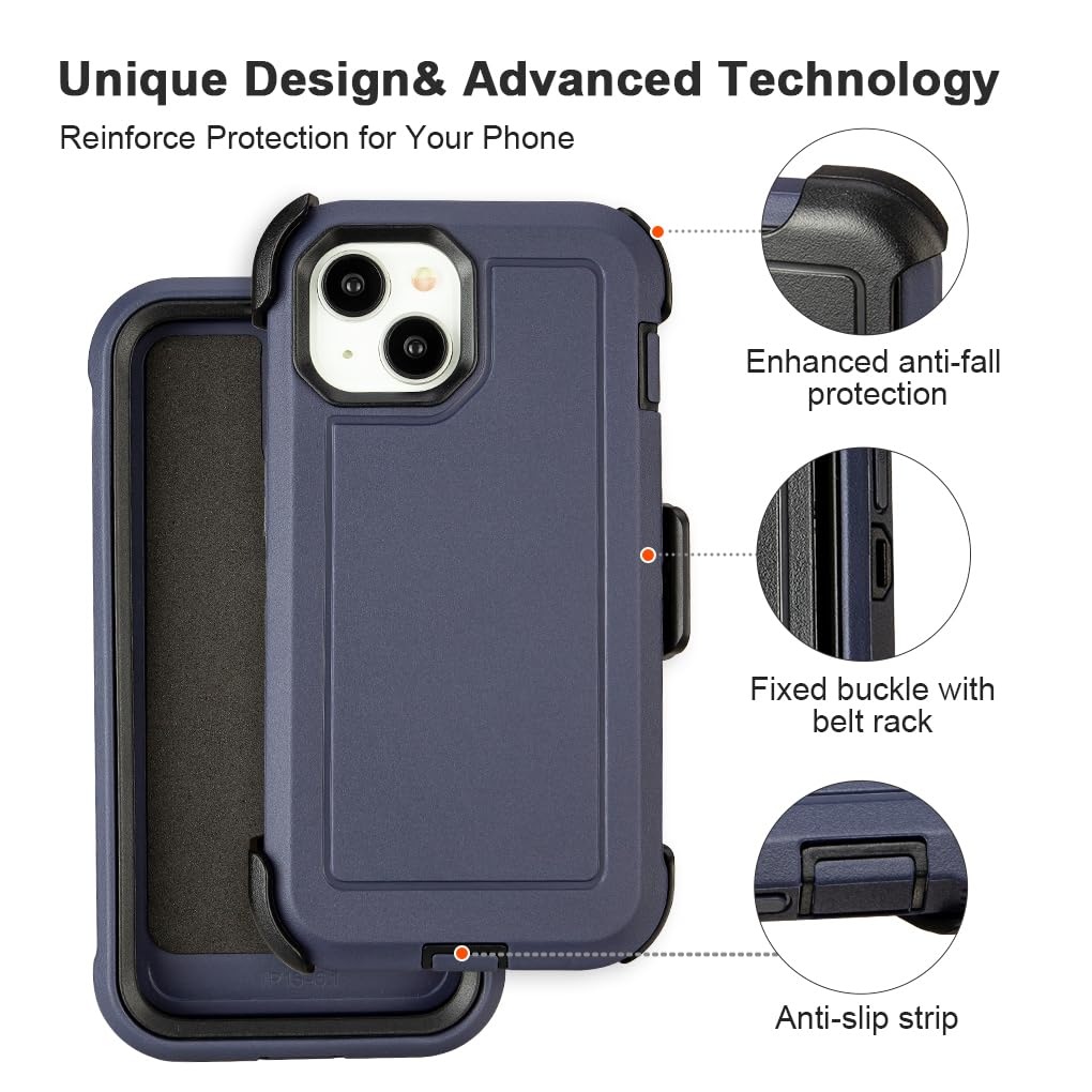 Shockproof Case for iPhone 16 Plus, Heavy Duty, Anti-Drop, 3 Layers, Grey with Belt Clip