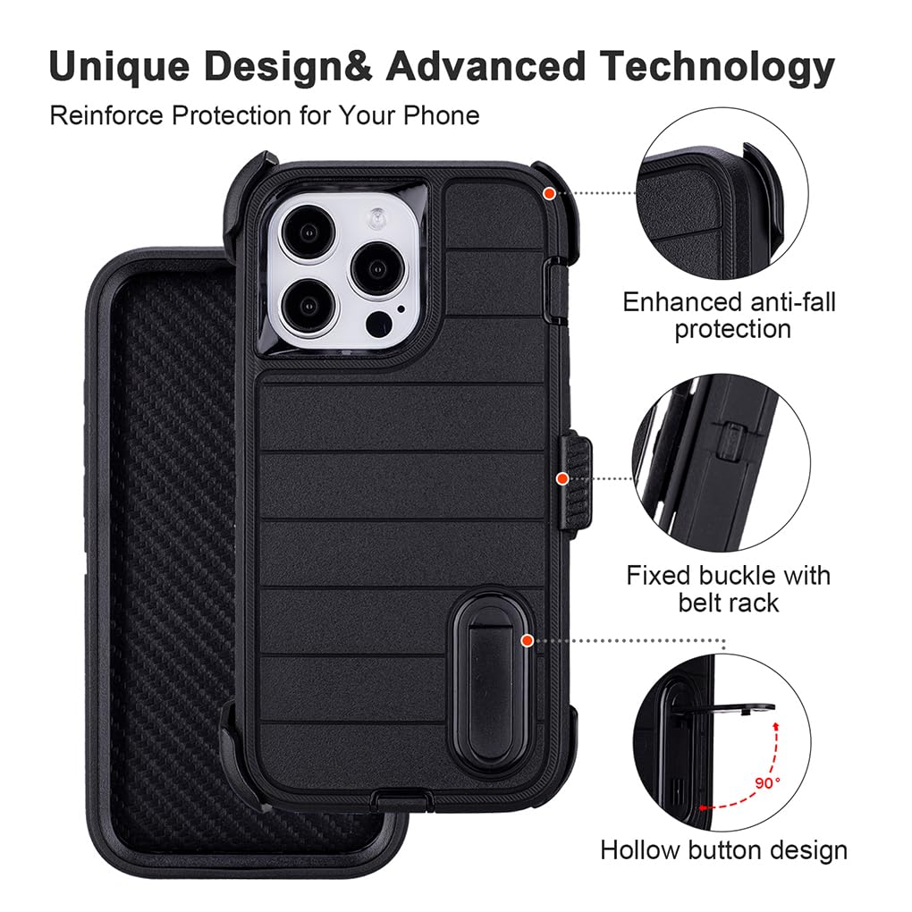 for Phone Case iPhone 14 Pro Max Case Black with Belt Clip Heavy Duty Holster for Shockproof Cases,3 Layers of Sturdy,Military Grade Defender Cover for iPhone 14 Pro Max Cases Black 6.7 Inch