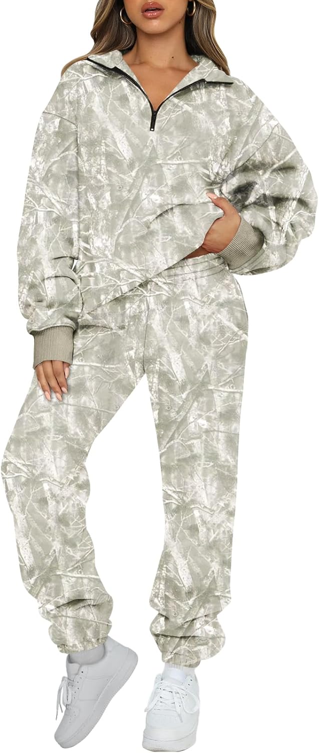 AUTOMET Women's Sweatsuits 2 Piece Outfits Lounge Sets Long Sleeve Half Zip Pullover and Baggy Sweatpants with Pockets