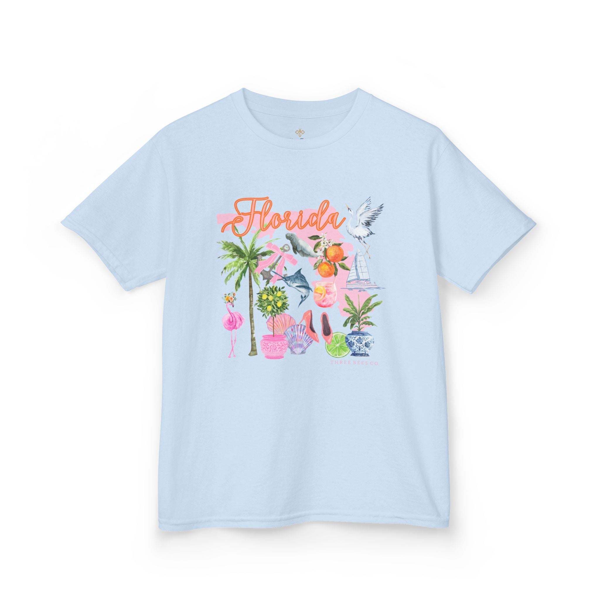 Bee Sunny Florida Floral Girls Short Sleeve Heavy Cotton Gildan Youth Hive Tee