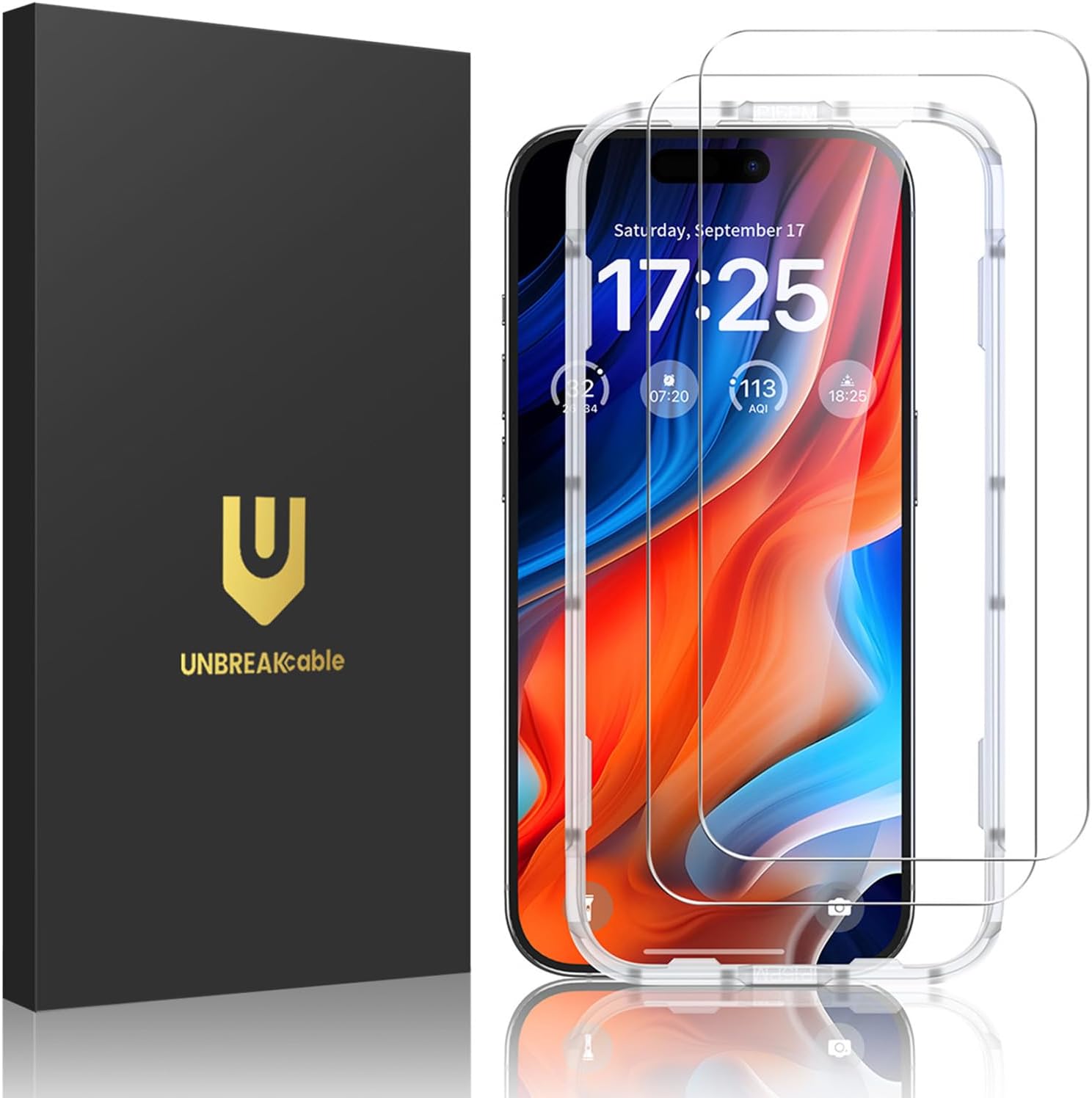 UNBREAKcable 2-Pack Screen Protector for iPhone 14/13/13 Pro Double Shatterproof Tempered Glass [Easy Installation Frame] [9H Hardness] [99.99% HD] [Bubble Free] for Apple 13 Pro/13/14 6.1 inch