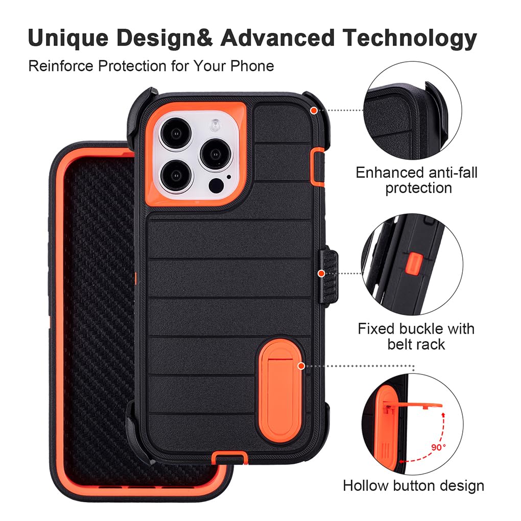 for Phone Case iPhone 14 Pro Max Case Black with Belt Clip Heavy Duty Holster for Shockproof Cases,3 Layers of Sturdy,Military Grade Defender Cover for iPhone 14 Pro Max Cases Black 6.7 Inch
