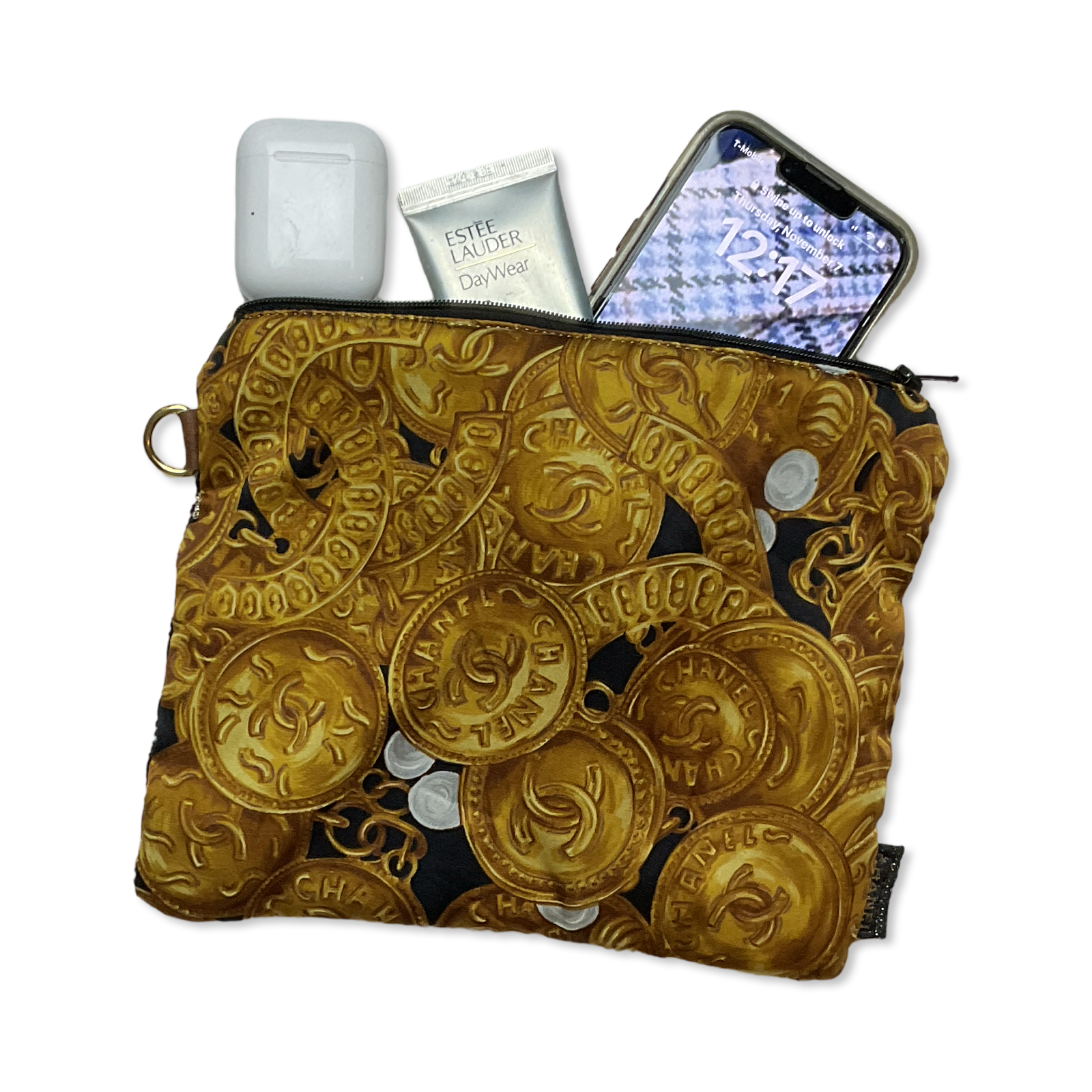 CC Logo Gold Coins Noir Vintage Silk Scarf All-Around Bag