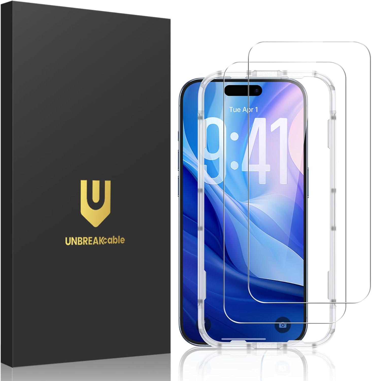 UNBREAKcable 2-Pack Screen Protector for iPhone 14/13/13 Pro Double Shatterproof Tempered Glass [Easy Installation Frame] [9H Hardness] [99.99% HD] [Bubble Free] for Apple 13 Pro/13/14 6.1 inch